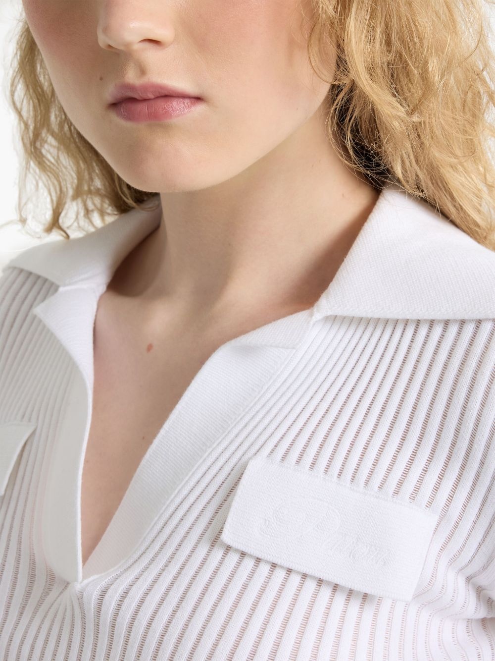 ribbed knit polo top - 4