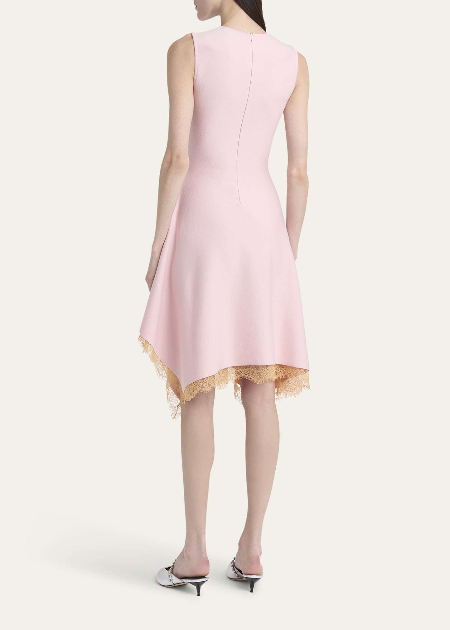 Asymmetric Lace Hem Sleeveless Midi Dress - 3