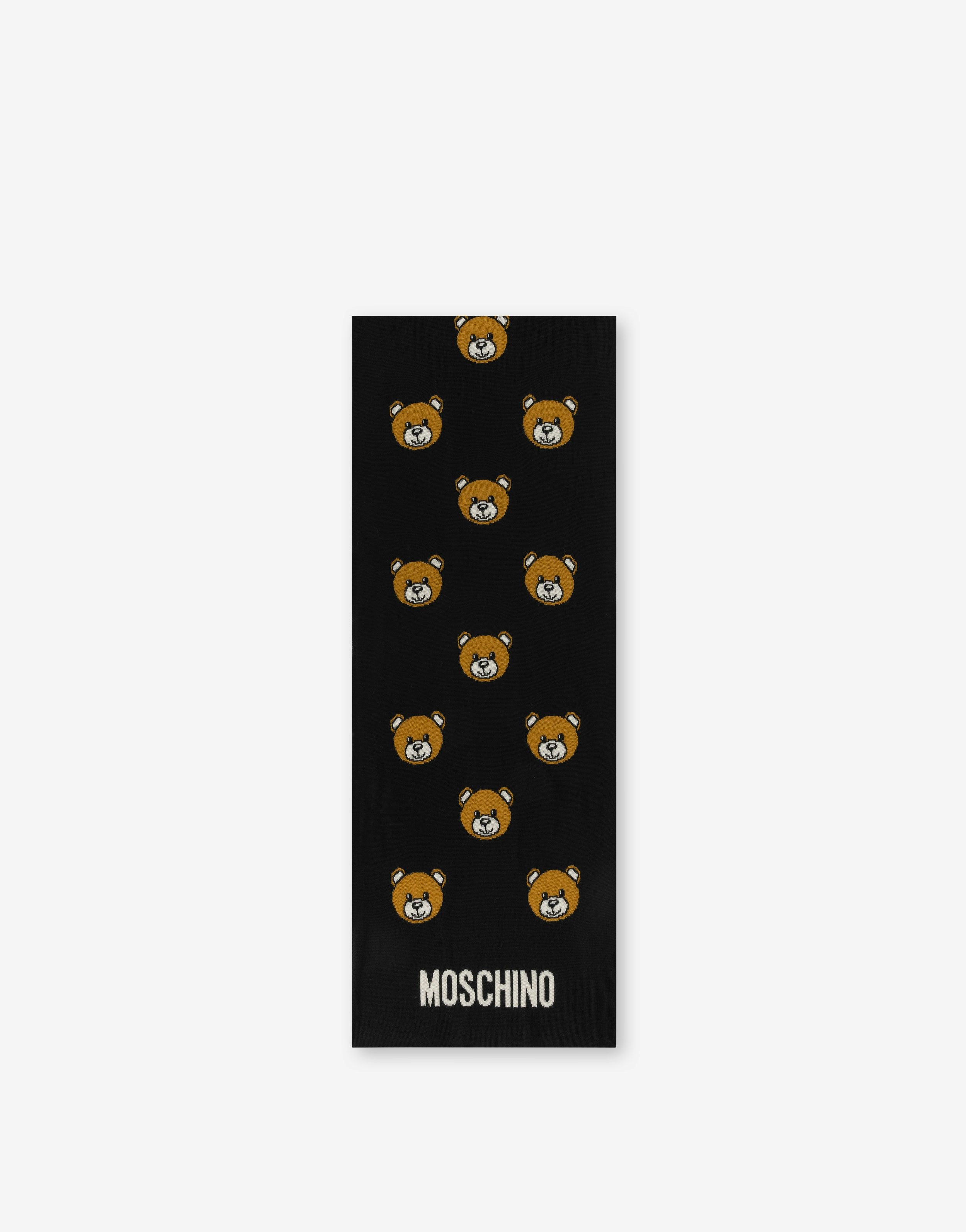 WOOL MIX SCARF ALLOVER TEDDY BEAR - 1