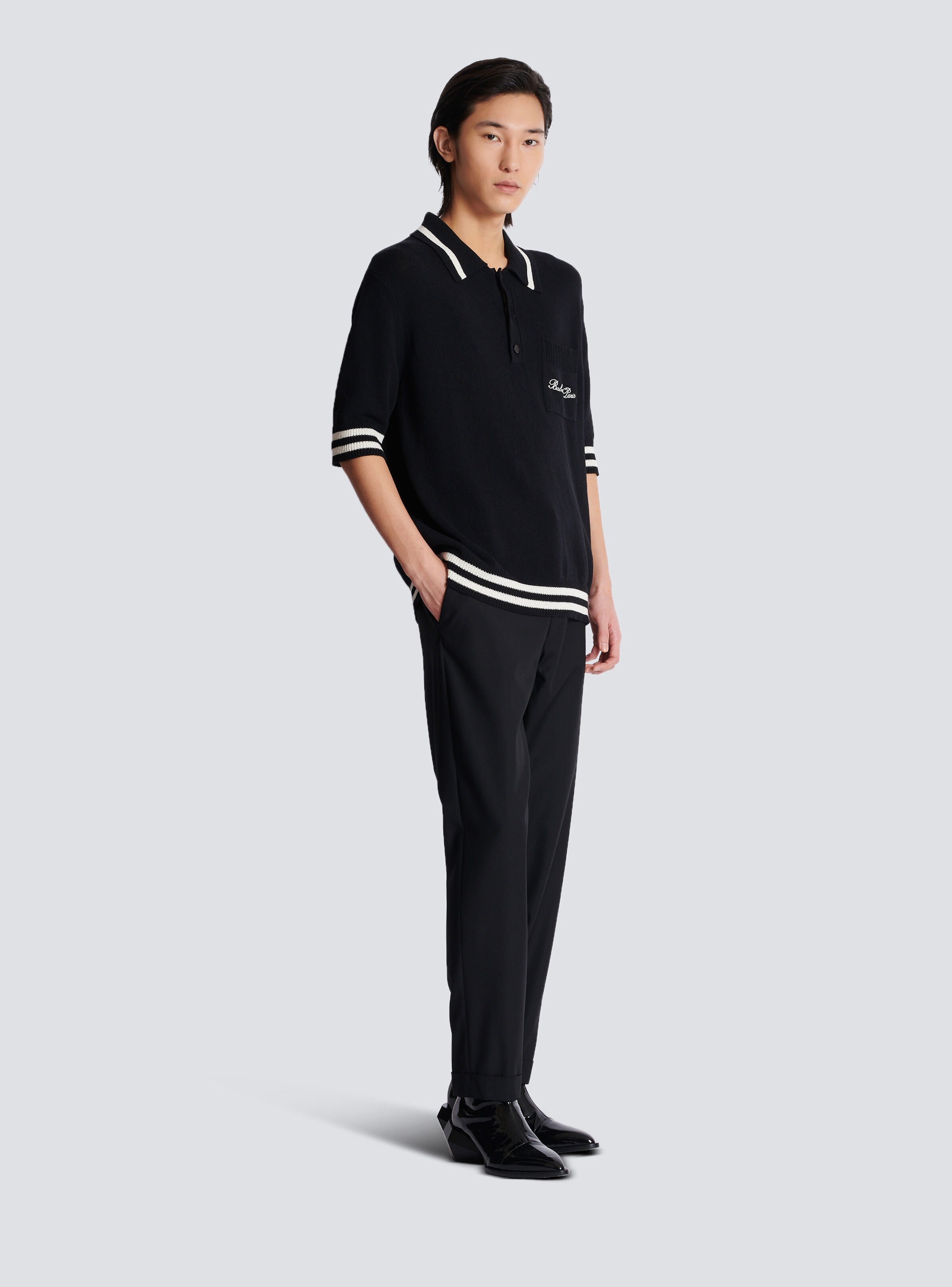 Wool polo shirt with Balmain Signature embroidery - 3