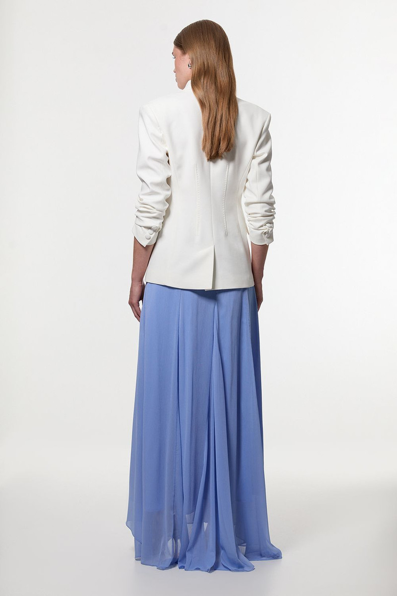 Compact Stretch Stab Stitch Asymmetric Wrap Tailored Blazer 5