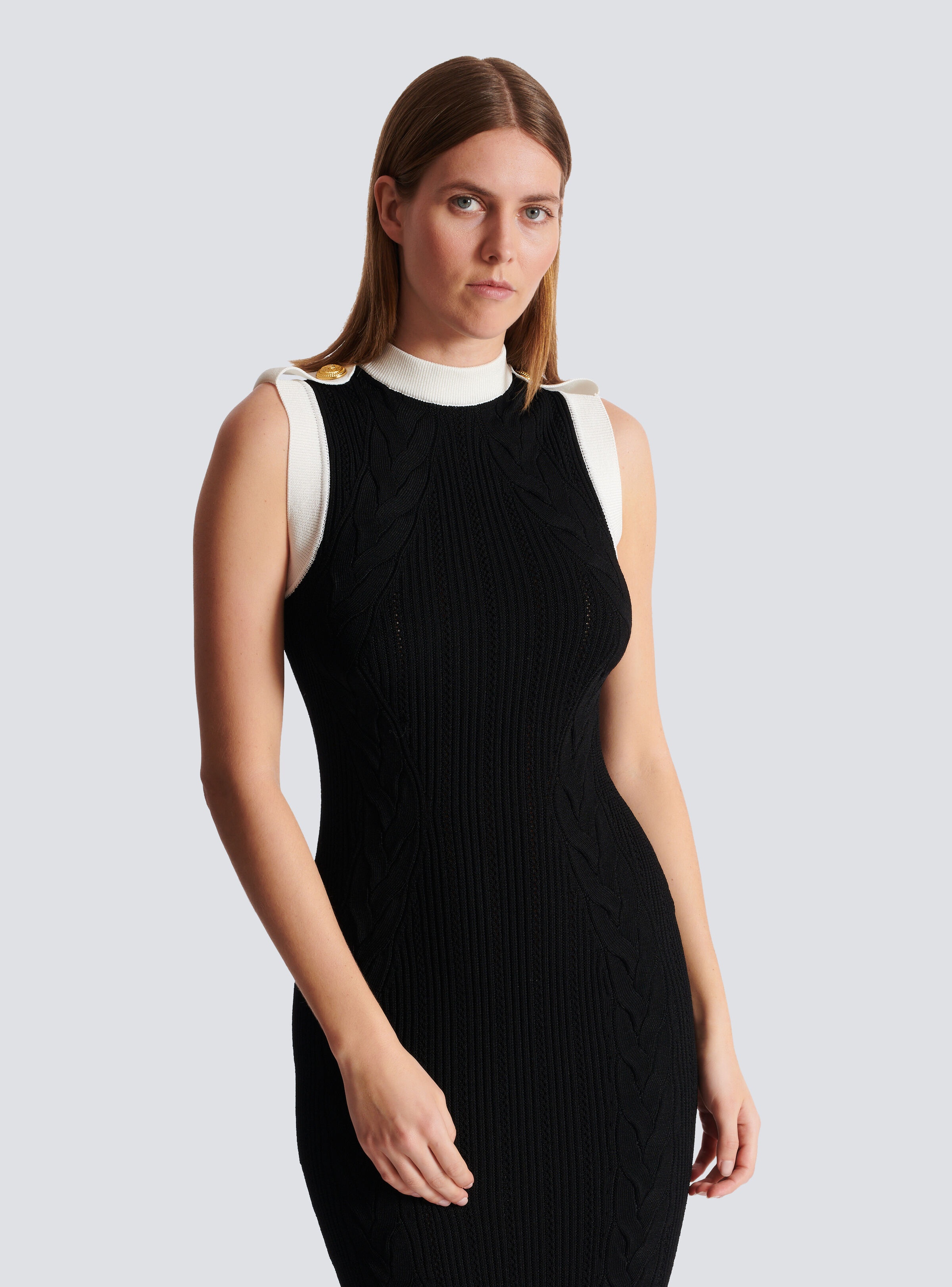 Long two-tone cable-knit dress - 6