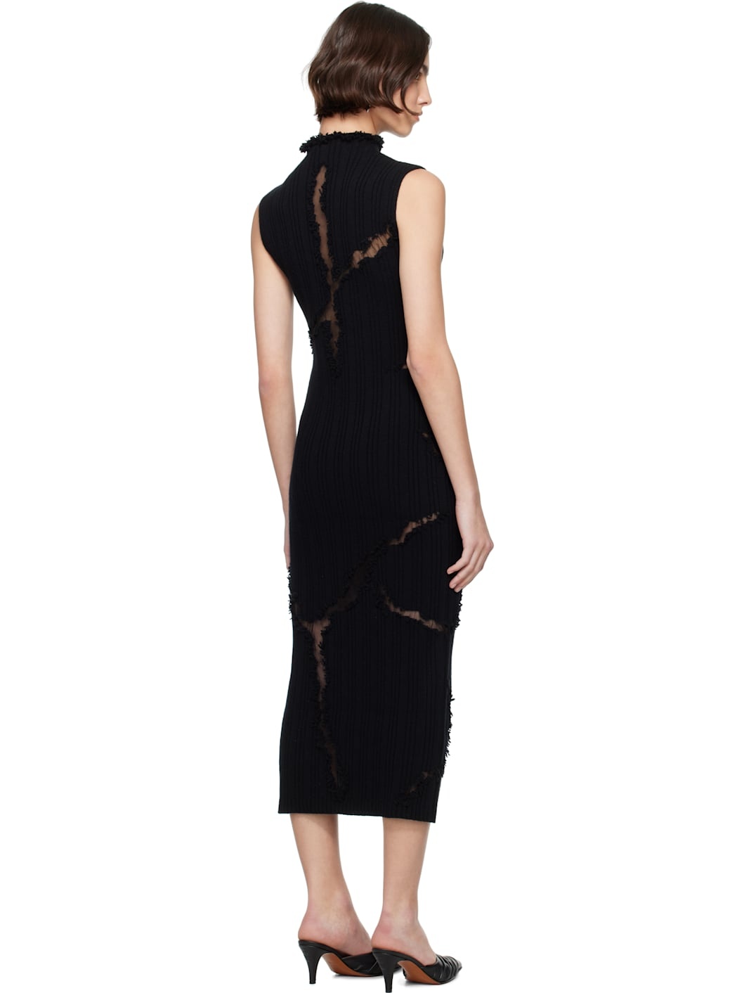 Black Distressed Detail Knit Midi Dress - 3