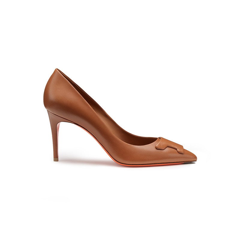 Women's brown leather high-heel Santoni Sibille pump 1