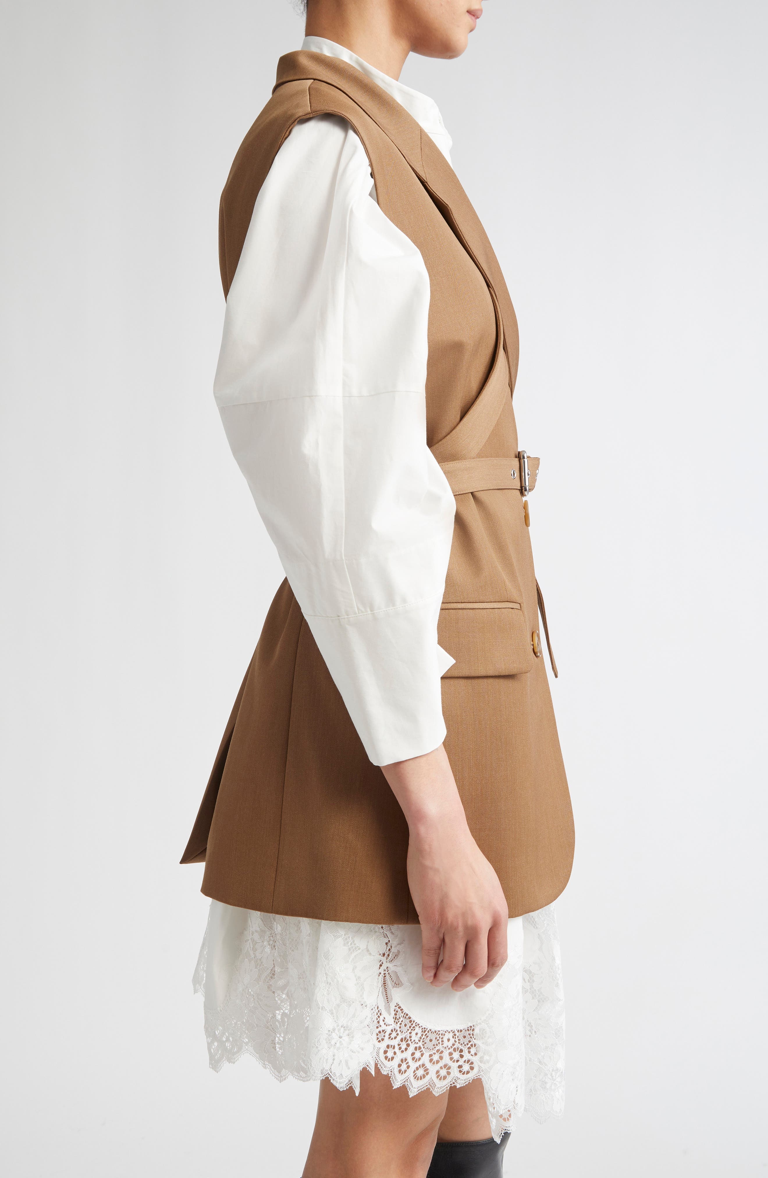 MONSE Crisscross Belted Wool Jacket in Tan at Nordstrom - 4