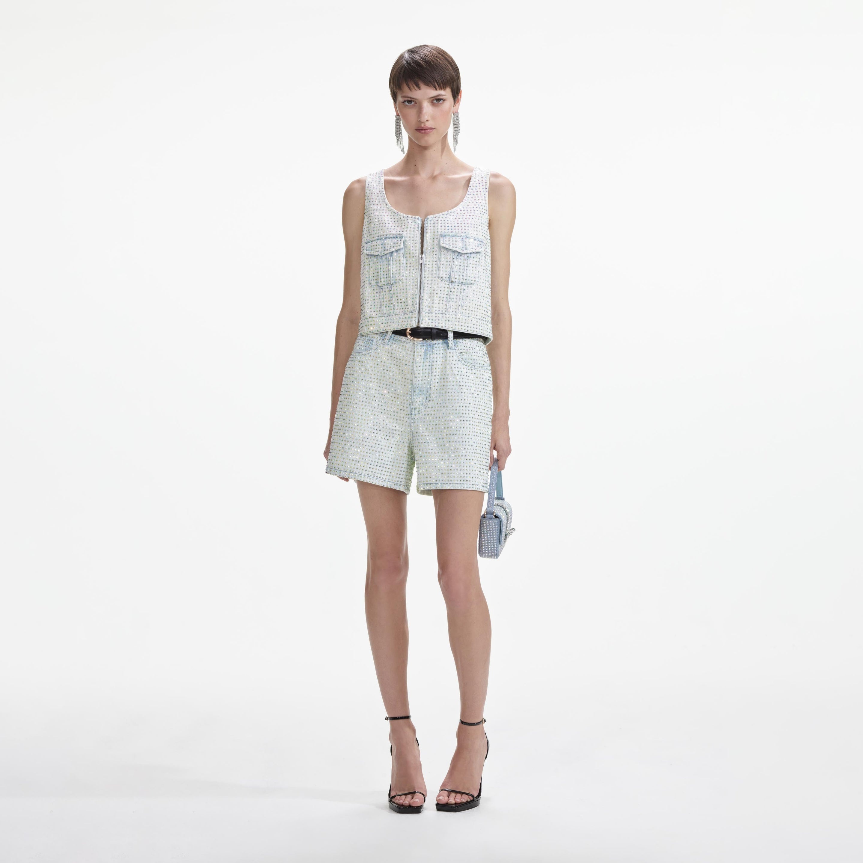 Rhinestone Denim Cargo Top - 1