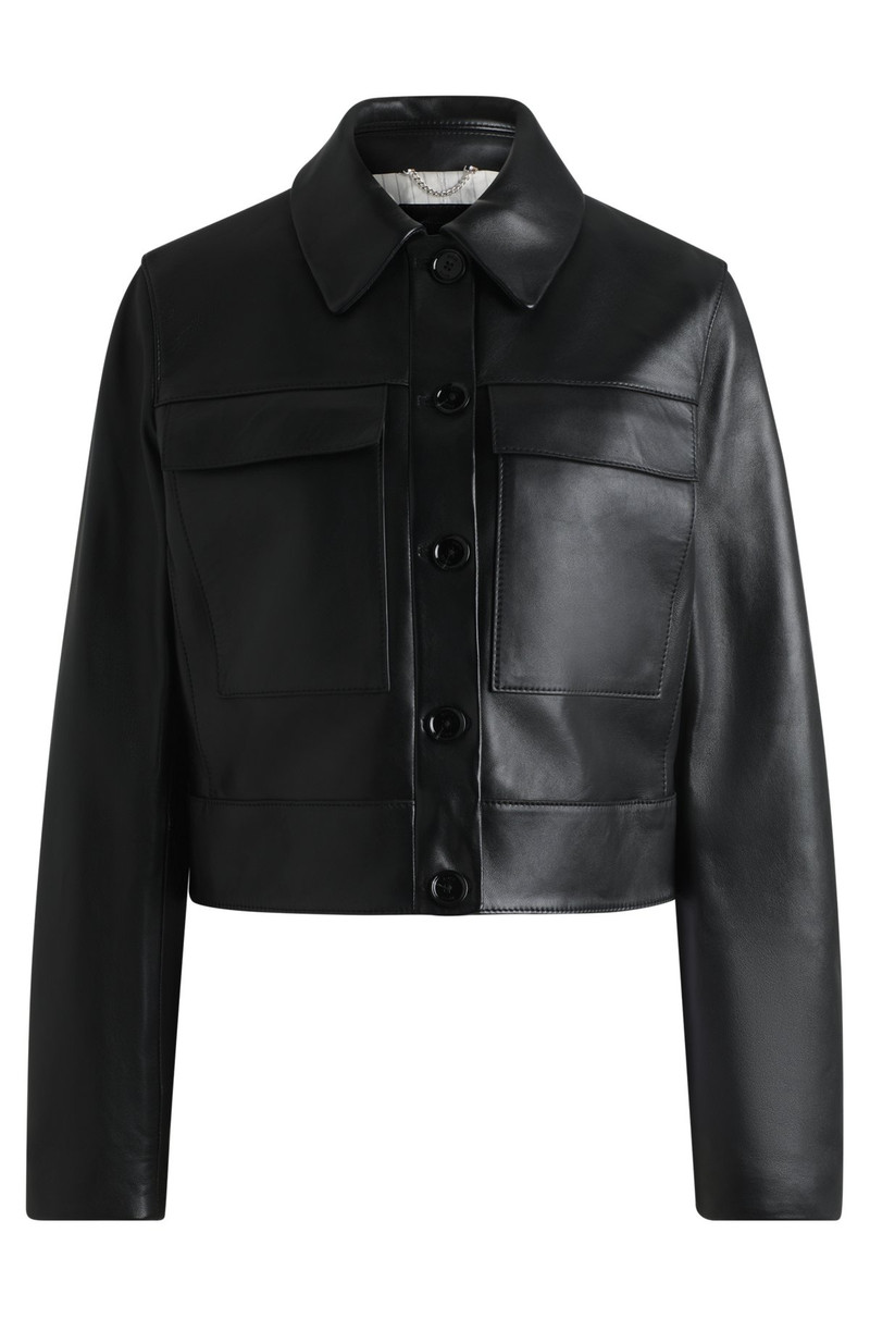 LEATHER JACKET WITH CONTRAST CUFFS AND BUTTONED CLOSURE 1