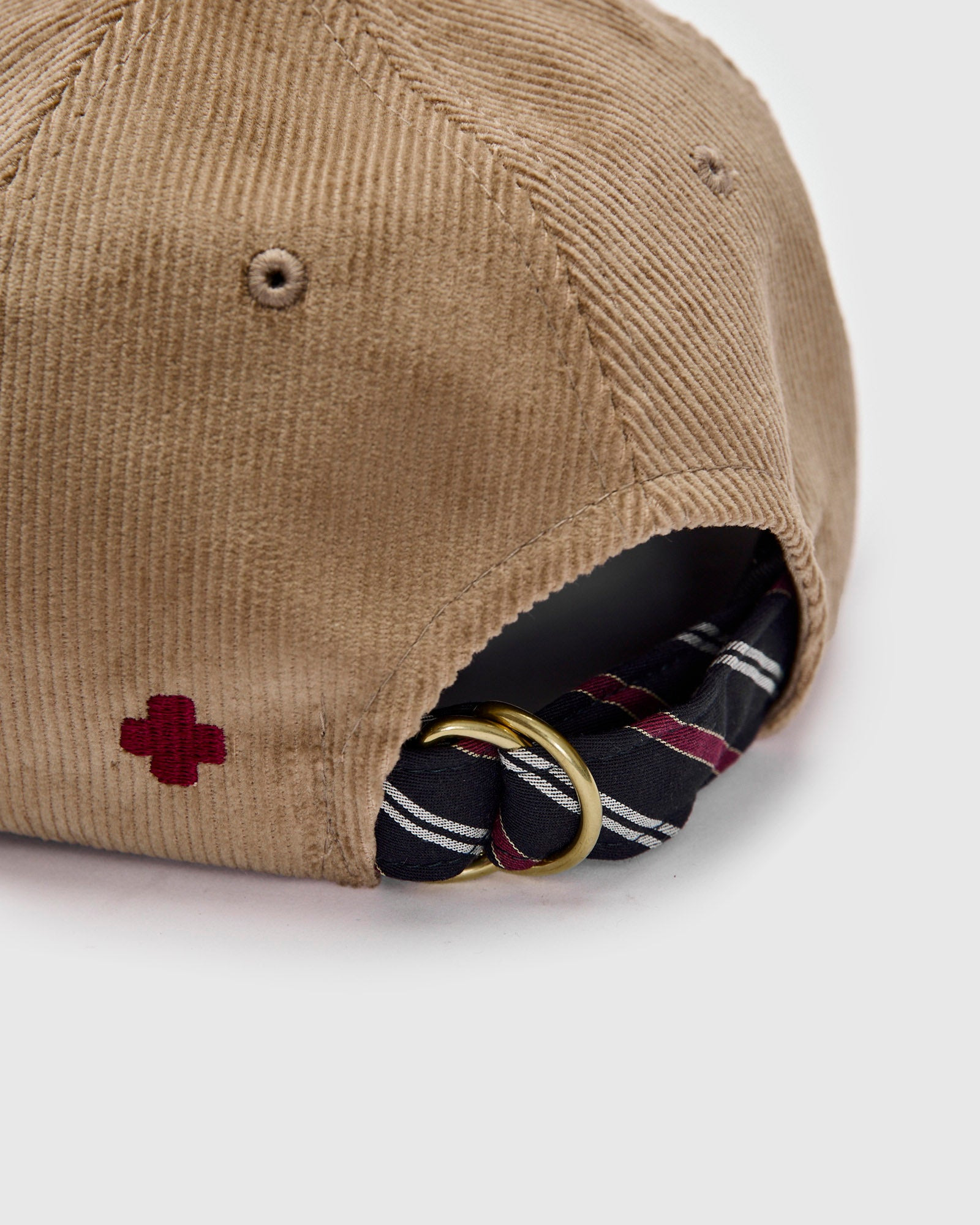 6-Panel Regimental Strap Corduroy Cap in Beige - 5