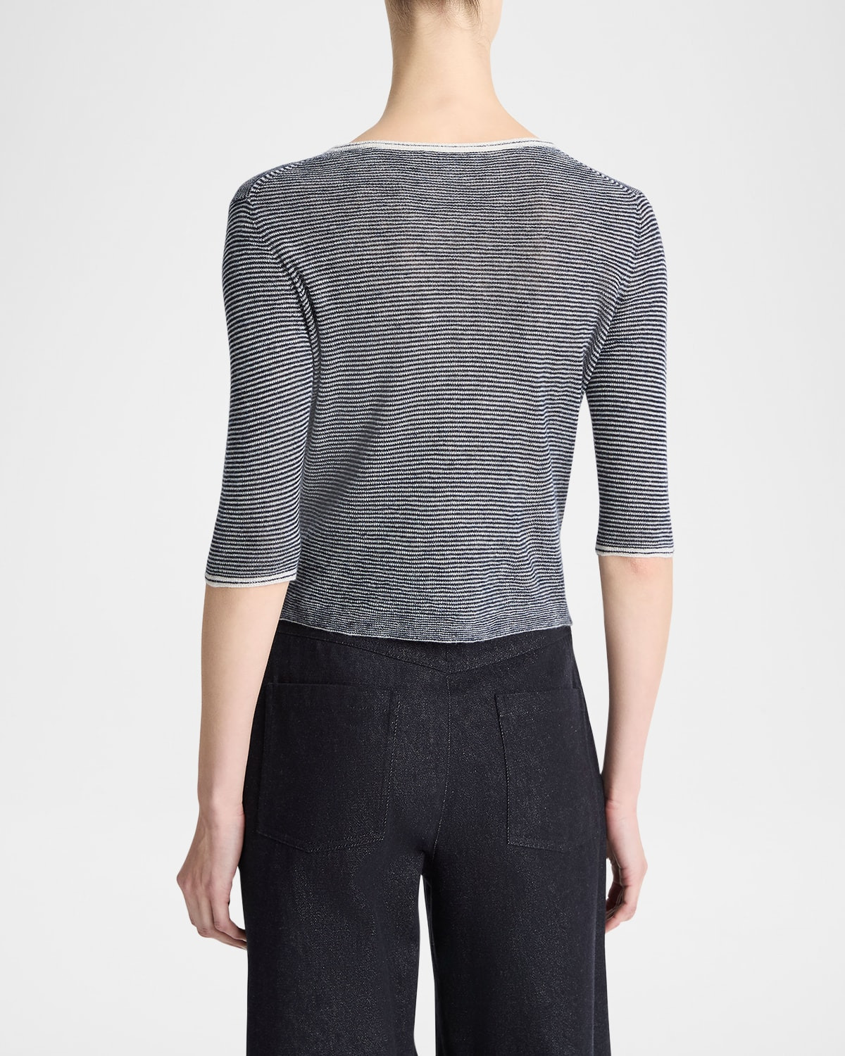 Micro-Stripe V-Neck Cardigan - 3