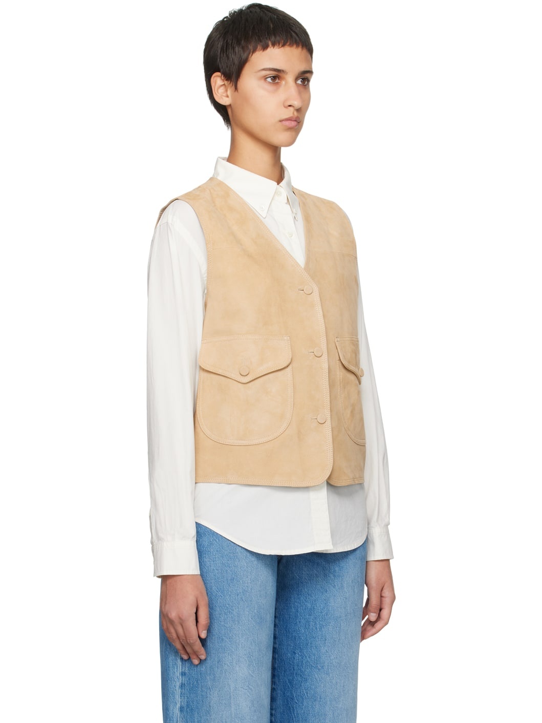 Beige Loi Leather Vest - 2
