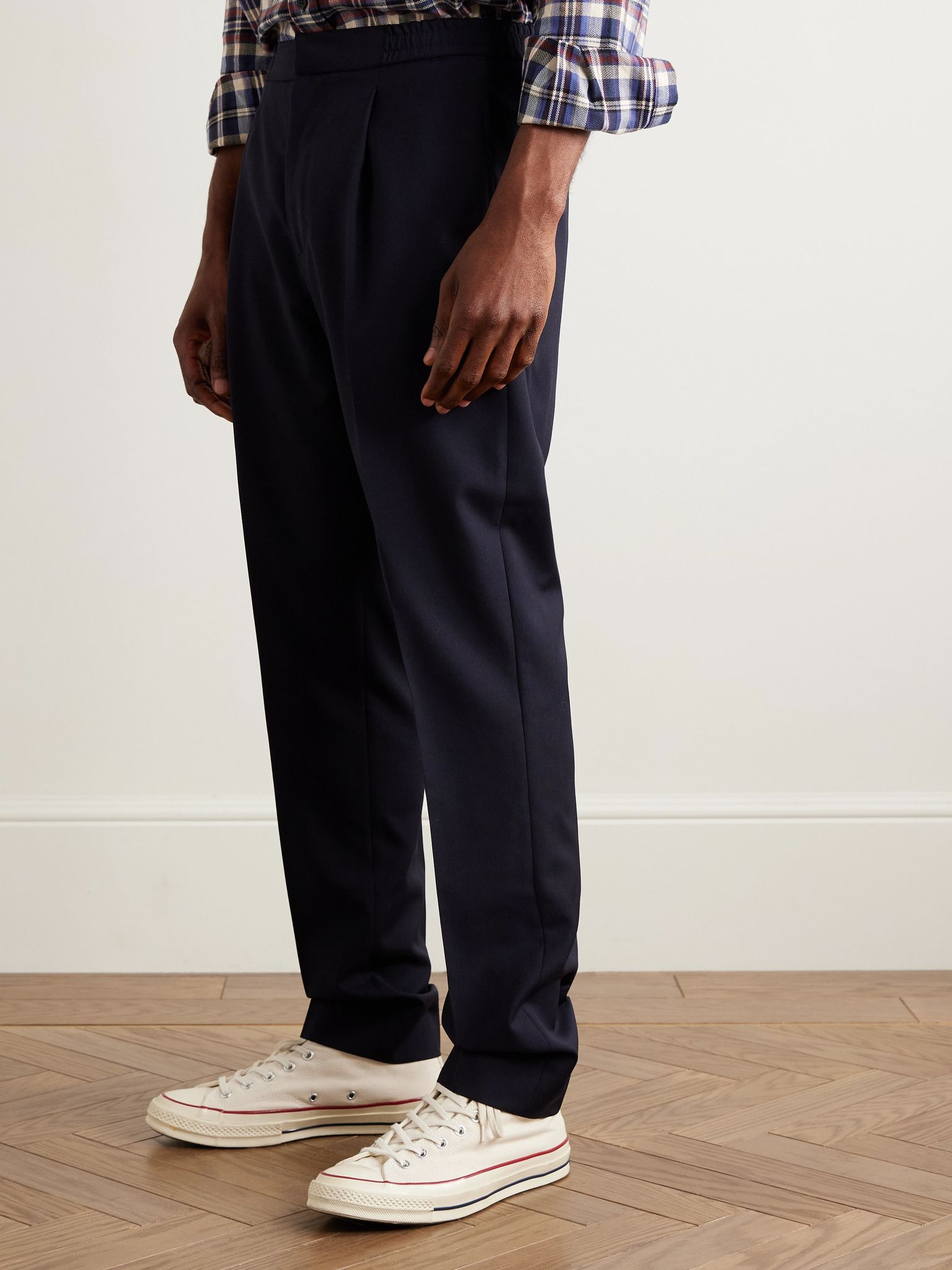 Drew Tapered Pleated Virgin Wool-Crepe Trousers Navy - 3