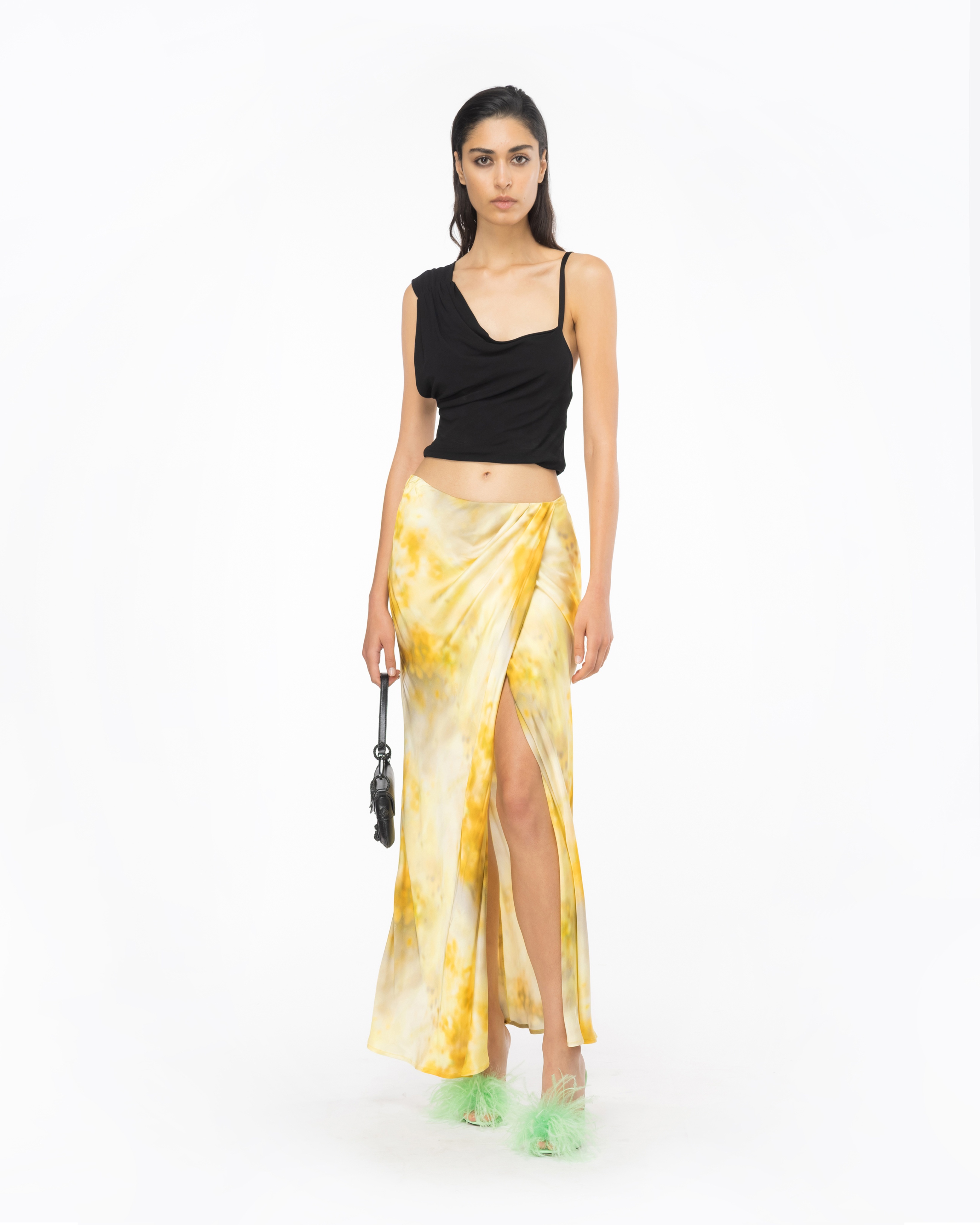 ELEGANT FADED FLORAL SATIN SKIRT - 2