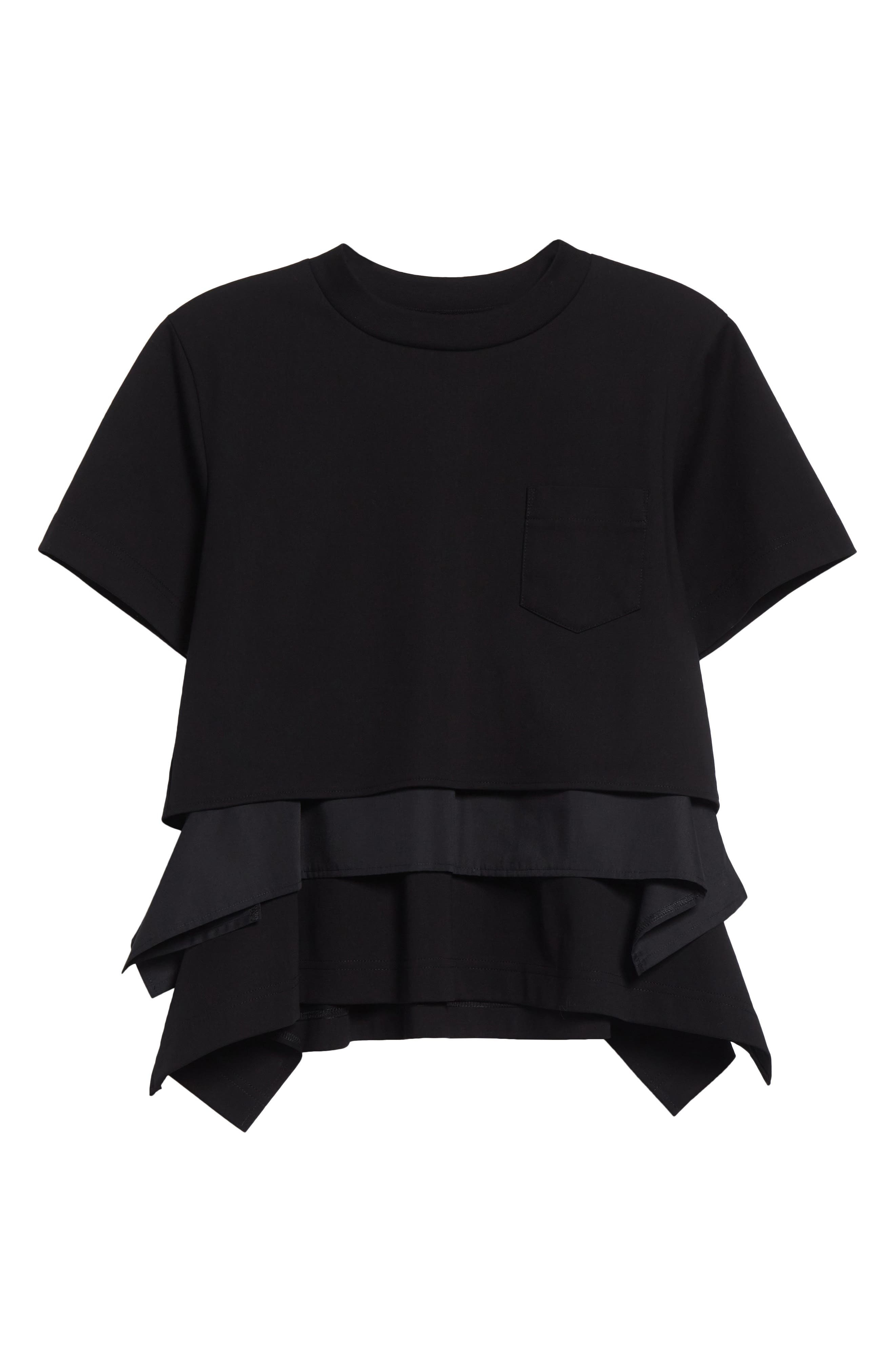 Sacai Mixed Media Poplin & Jersey Pocket T-Shirt in Black/Black at Nordstrom - 6