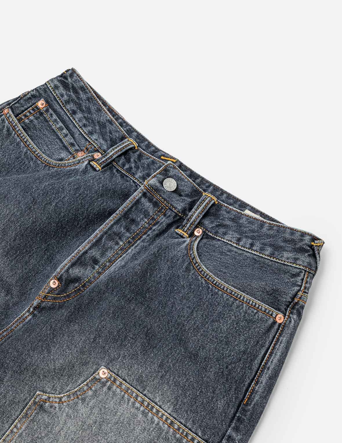 Seagull Print Pockets Oversized Worker Denim Shorts - 7