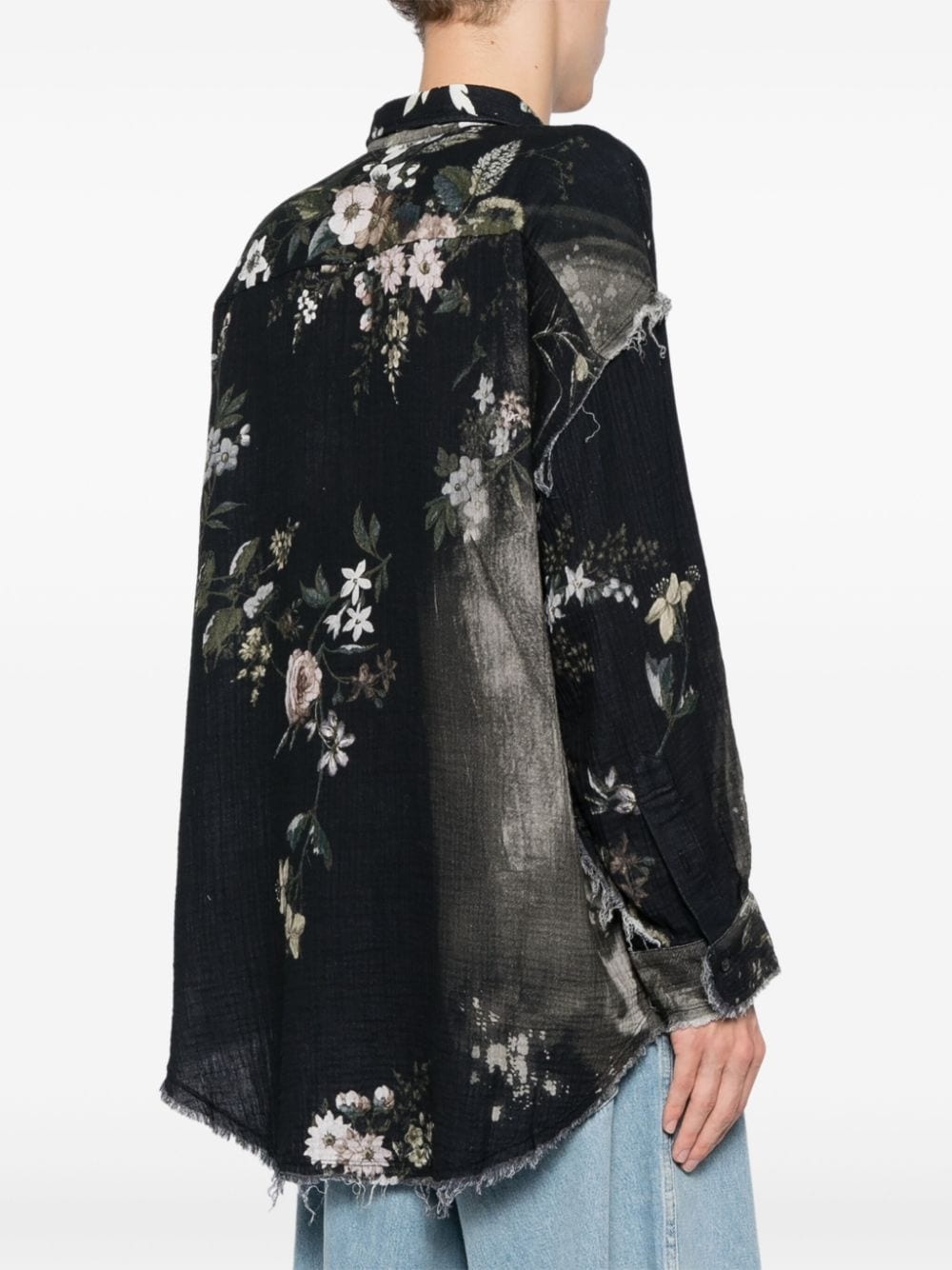 Shredded Seam floral print shirt - 4