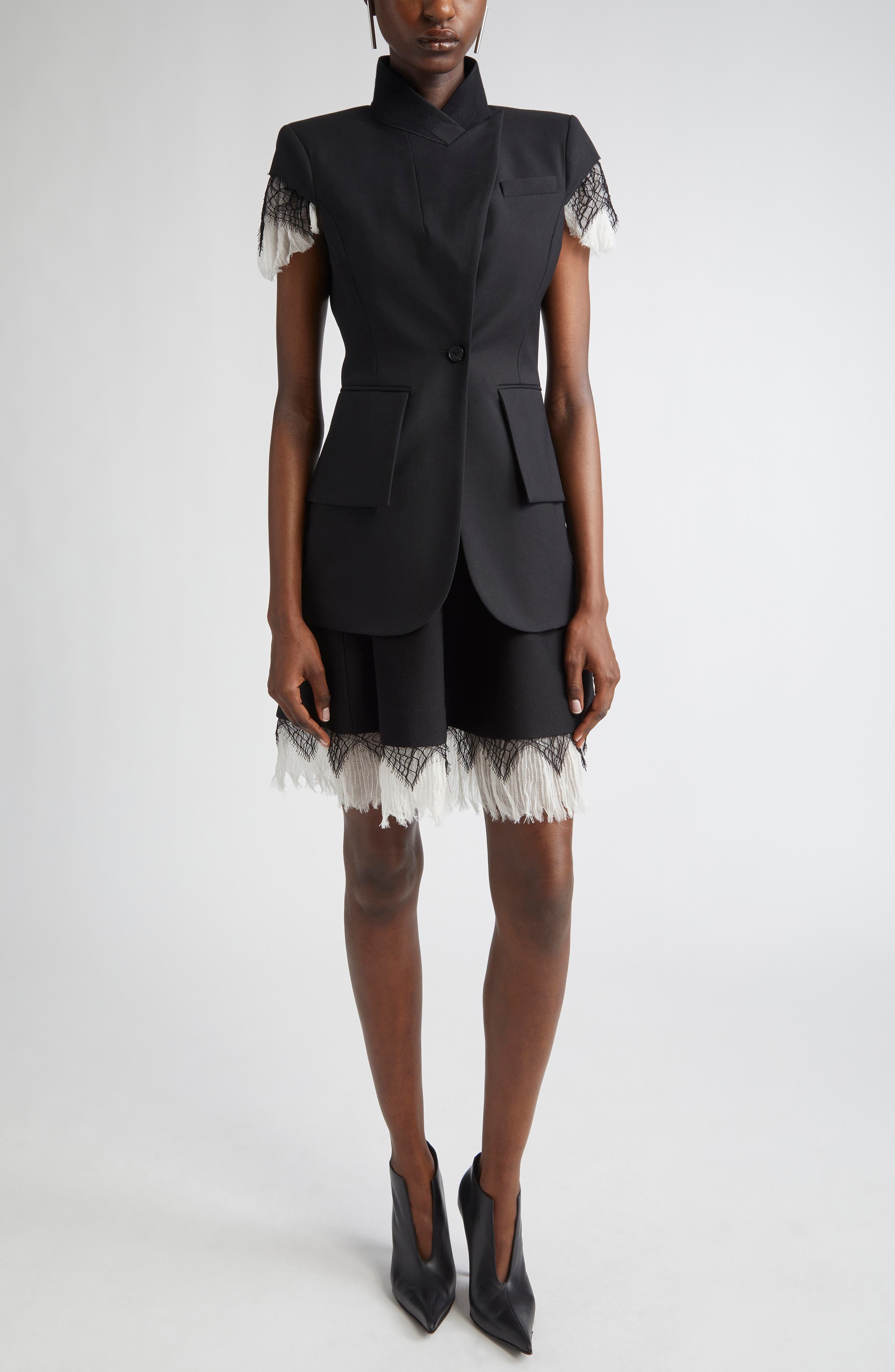 McQueen Volume Cobweb Lace Fit & Flare Minidress in Black/Ivory at Nordstrom - 2