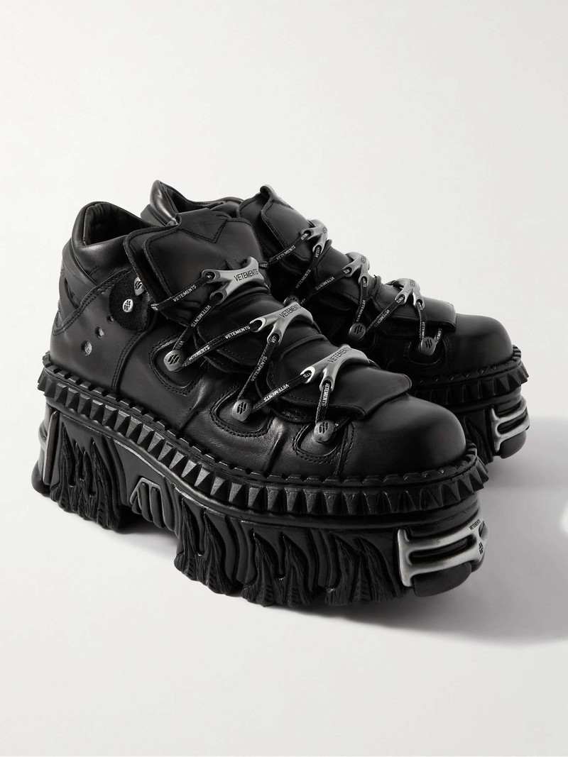 + New Rock Embellished Leather Platform Sneakers 4