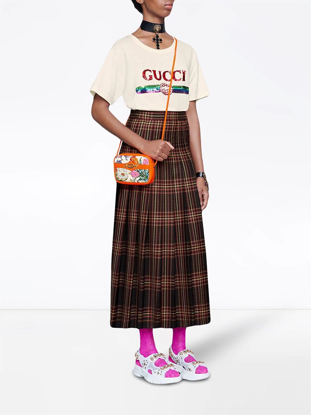 Oversize T-shirt with sequin Gucci logo - 2