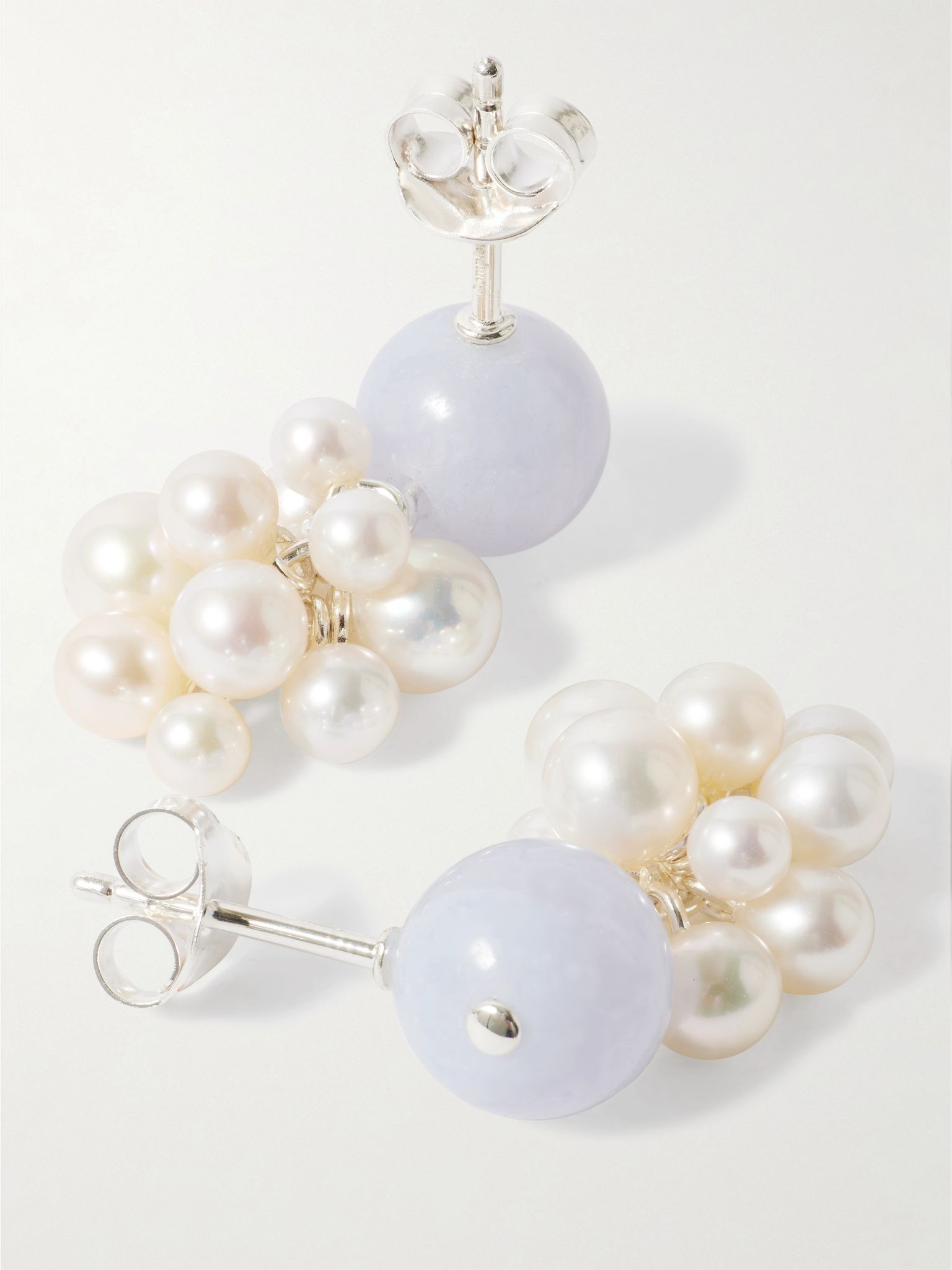 Till The Stars Wane recycled silver, agate and pearl earrings Silver - 3