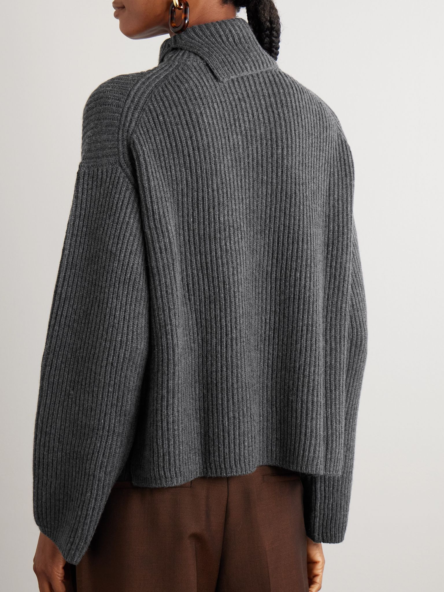 Ribbed wool, silk and cashmere-blend turtleneck sweater Charcoal - 3