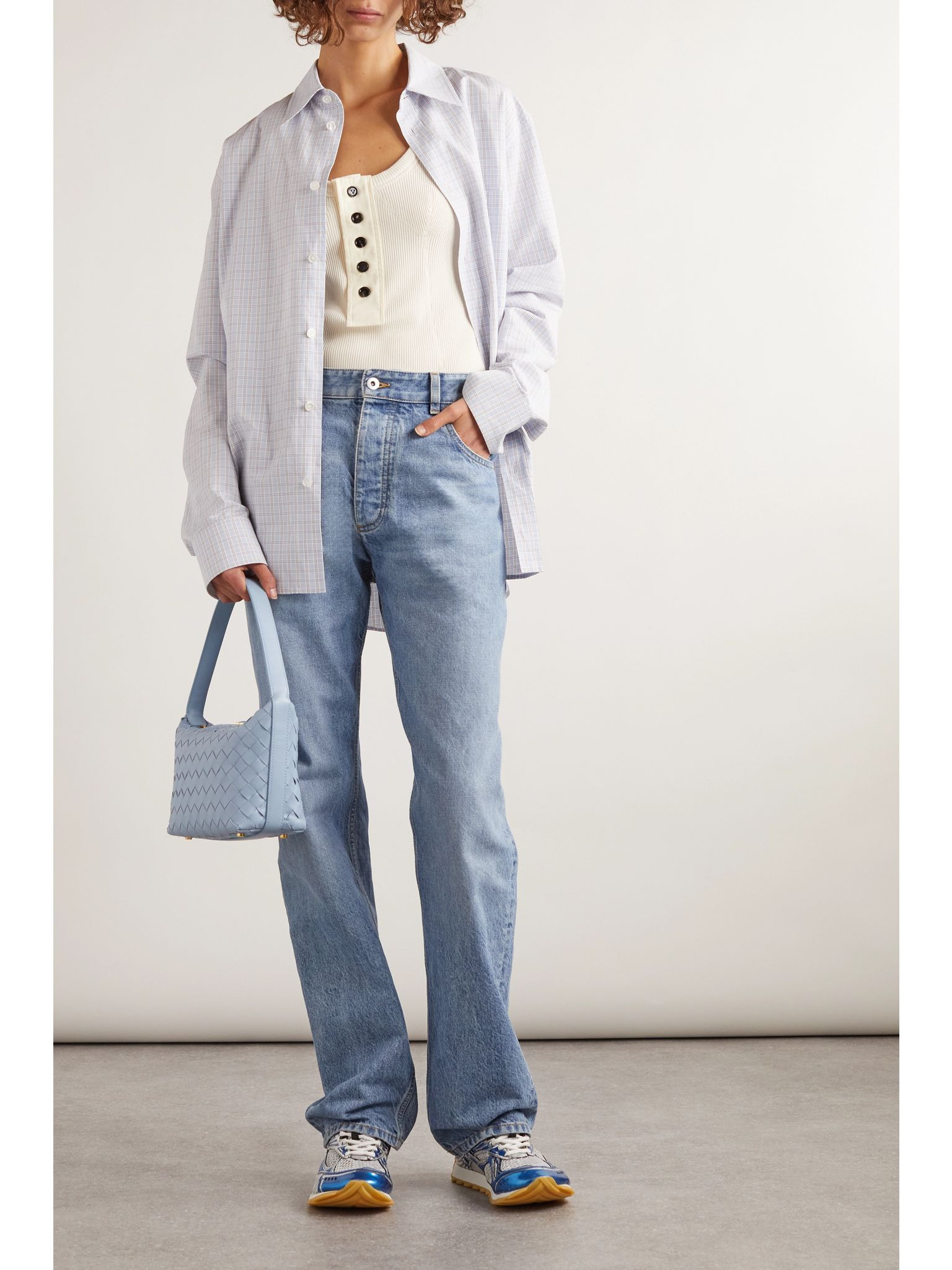 Checked cotton and linen-blend shirt Light blue - 2