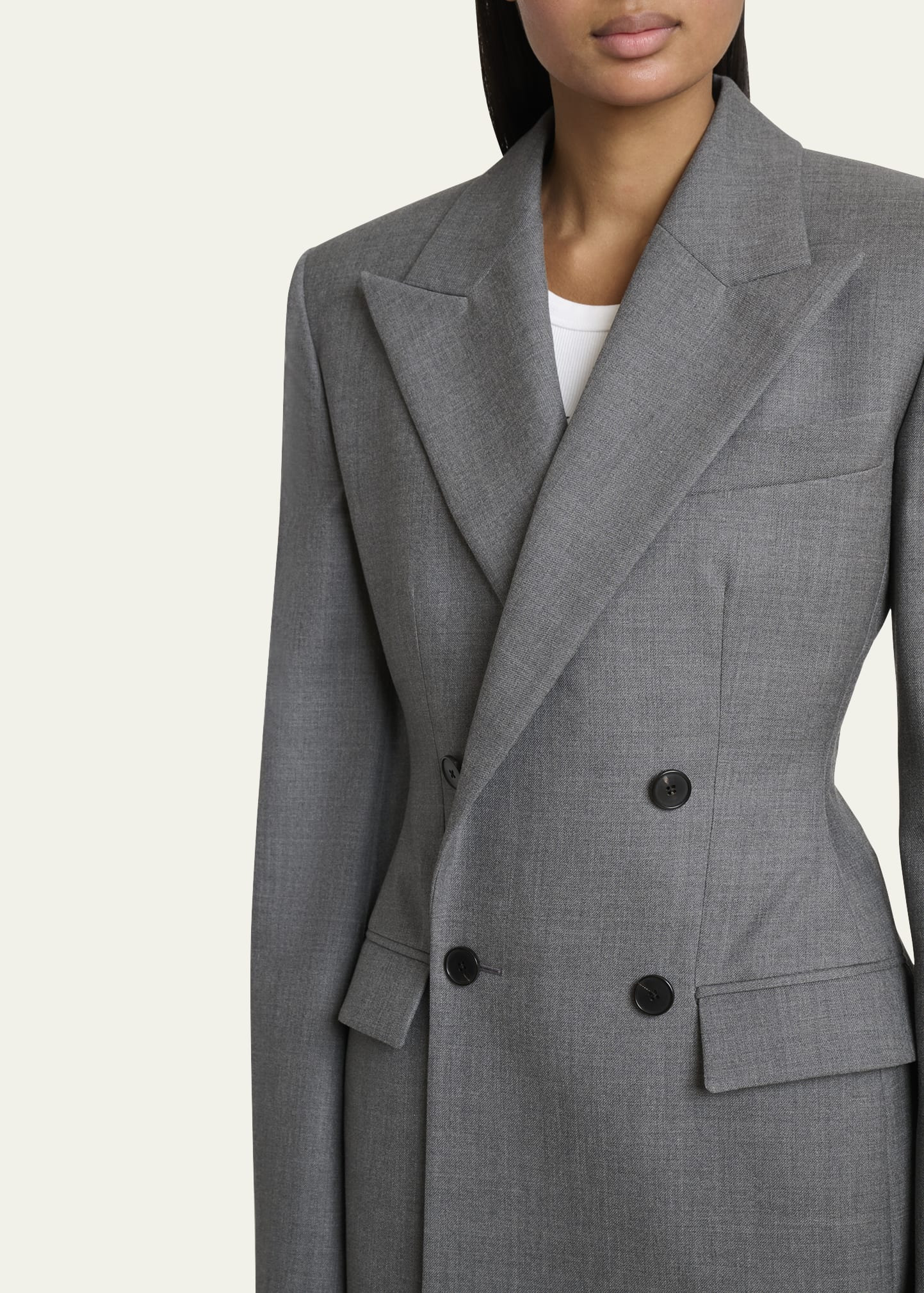 Double Breasted Slim Fit Wool Blazer - 5