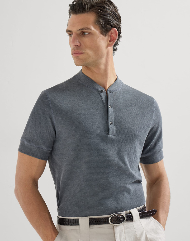 Cotton waffle jersey T-shirt with Henley collar 5
