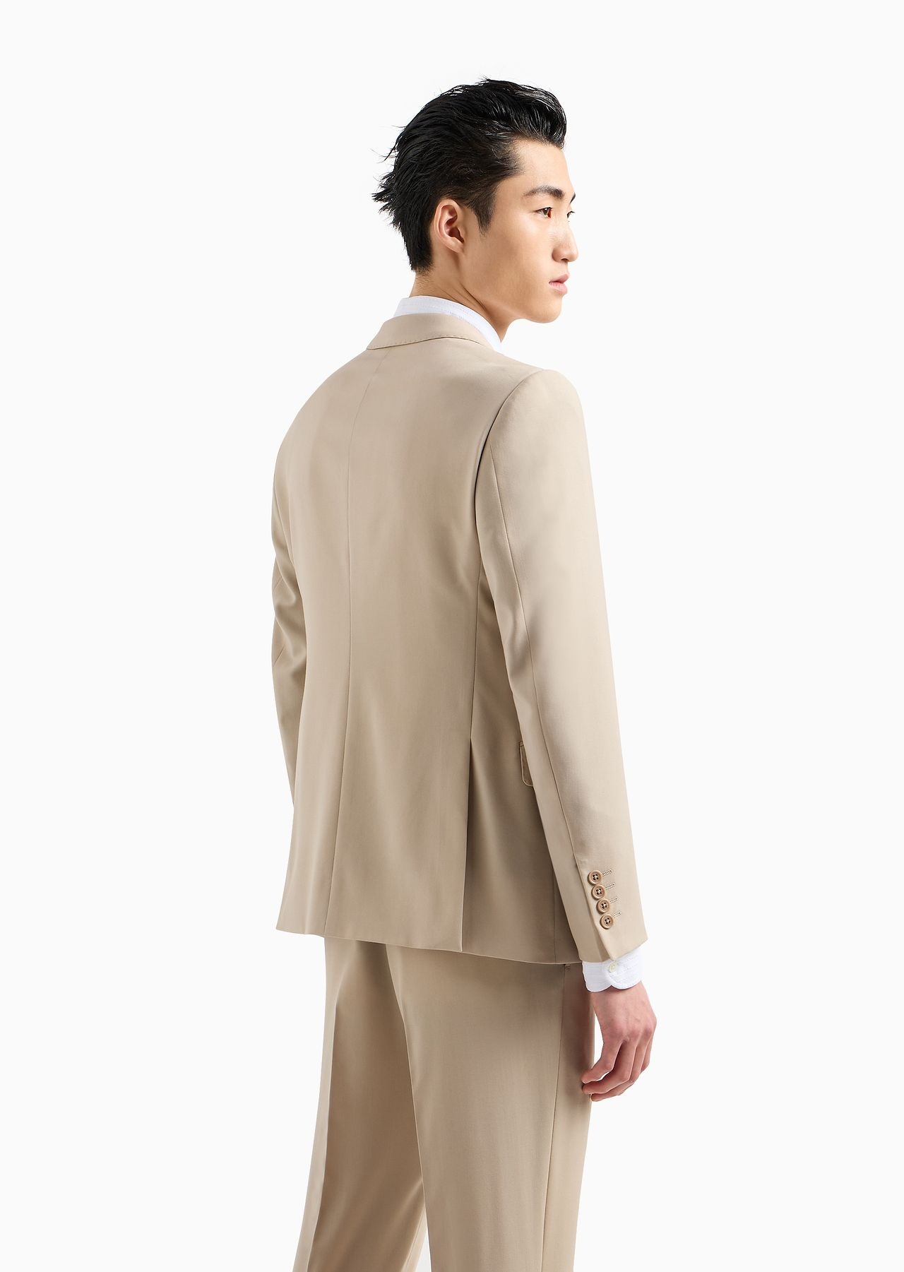 Slim-fit single-breasted jacket in natural, tropical, stretchy, light wool - 3