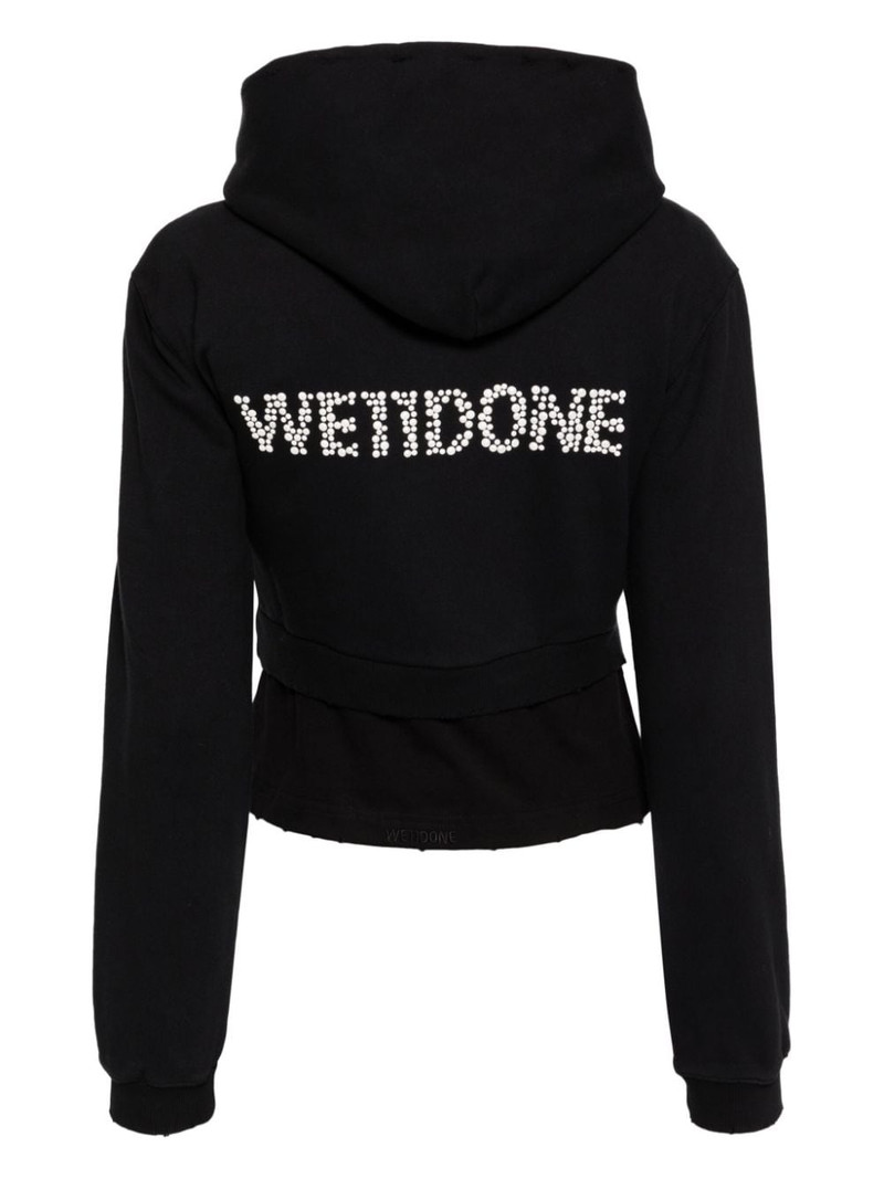 We11done faux-pearl embellishment layered hoodie outlook
