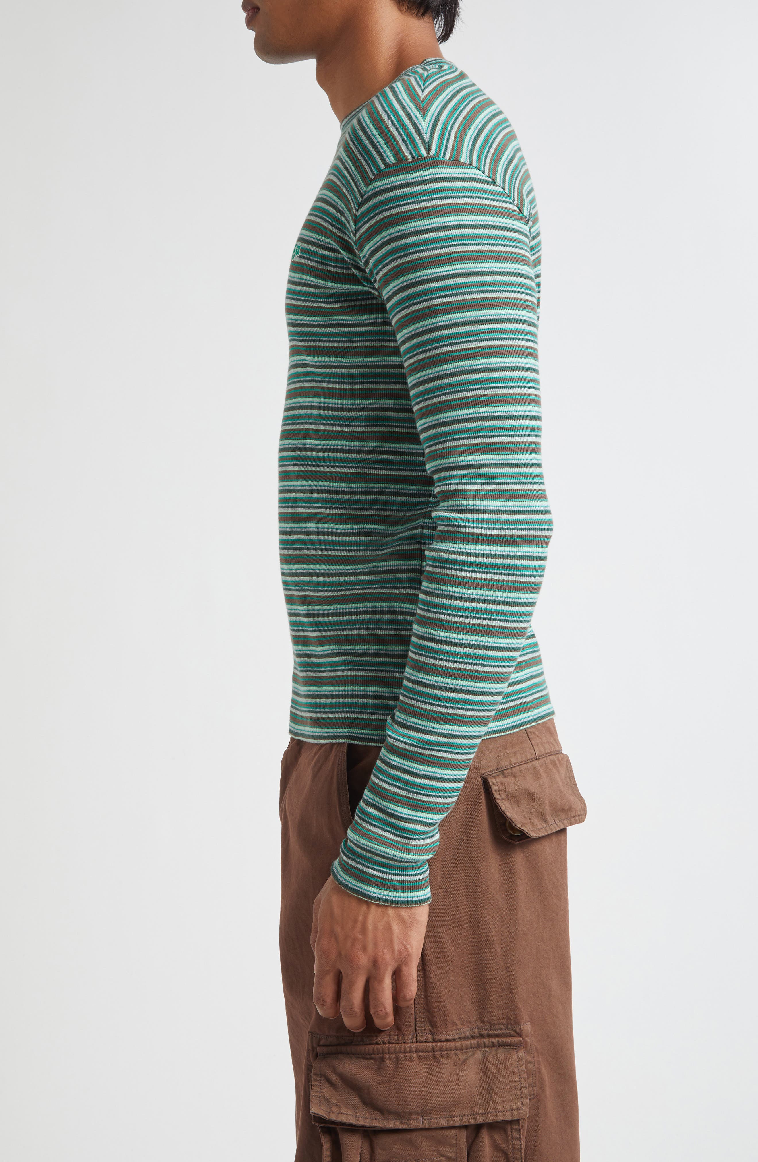 ERL Gender Inclusive Stripe Long Sleeve T-Shirt in Green at Nordstrom - 4