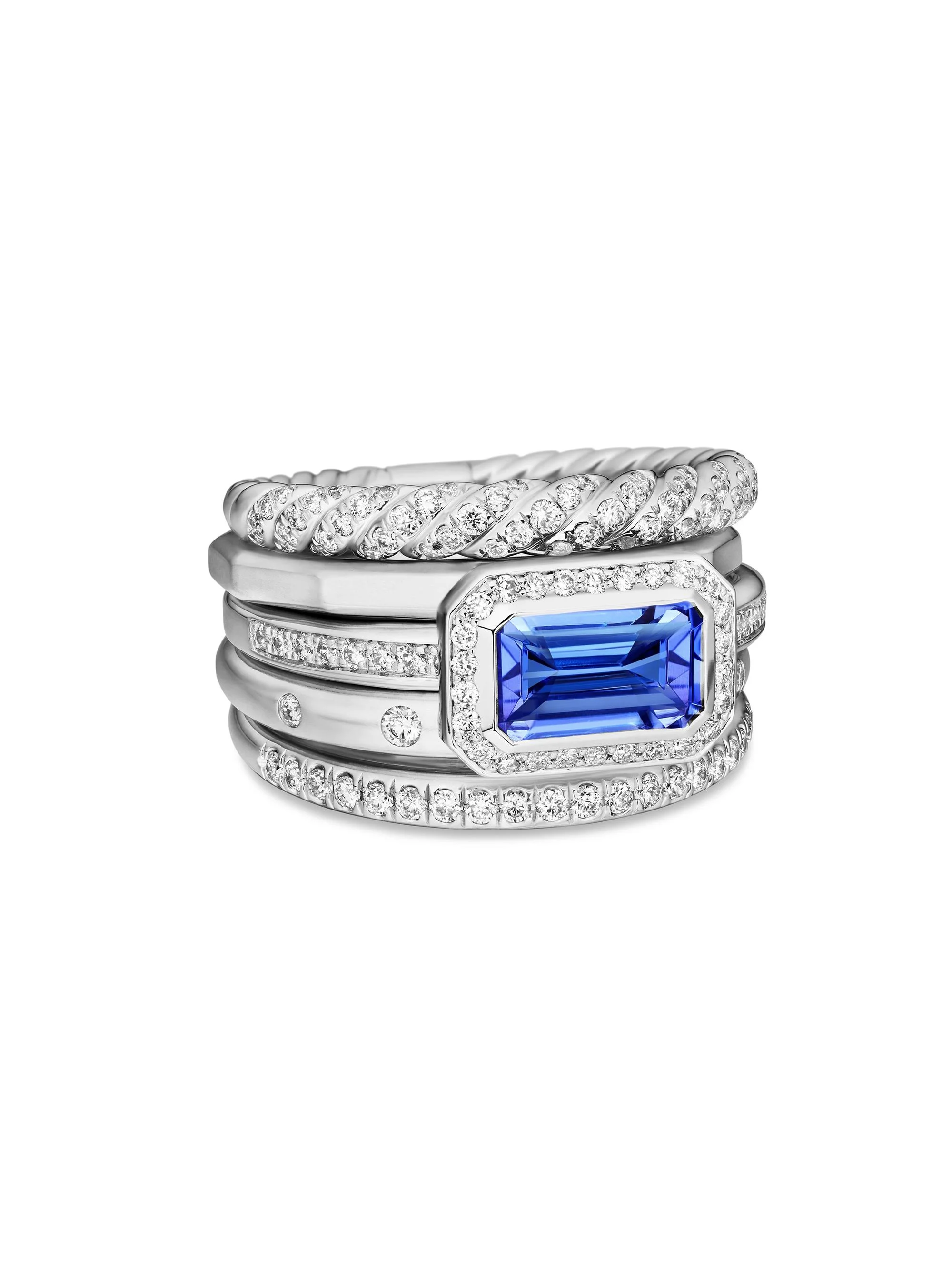 Women's Stax Five Row Ring in 18K White Gold - Tanzanite - 1