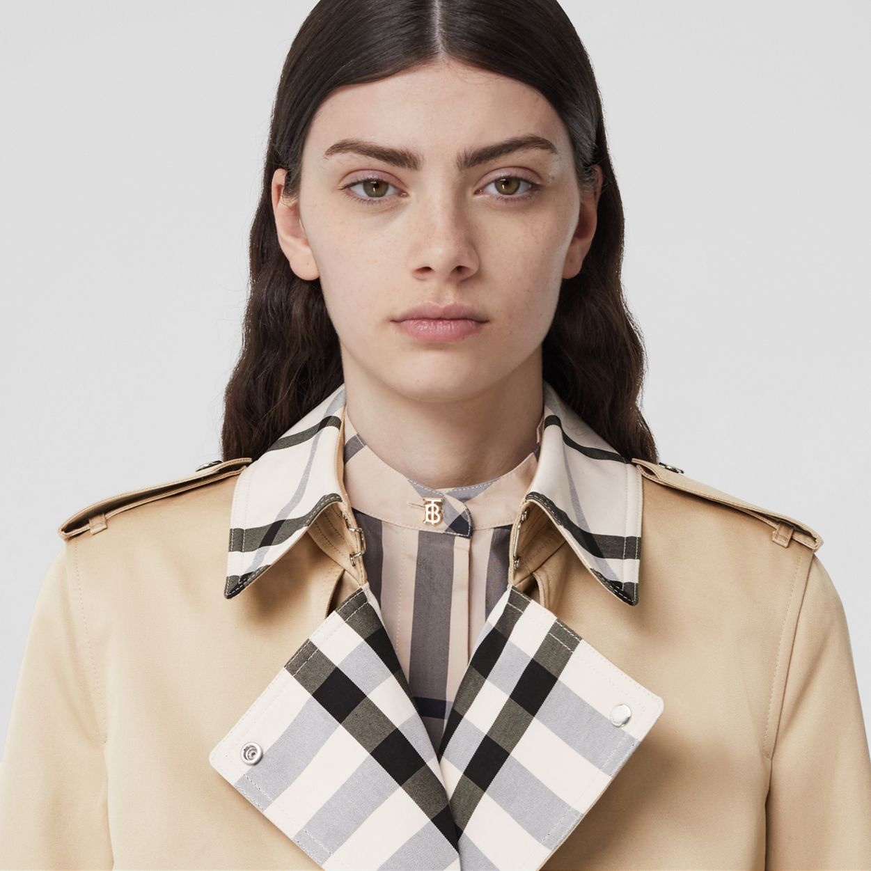 Check Panel Cotton Gabardine Trench Coat - 3
