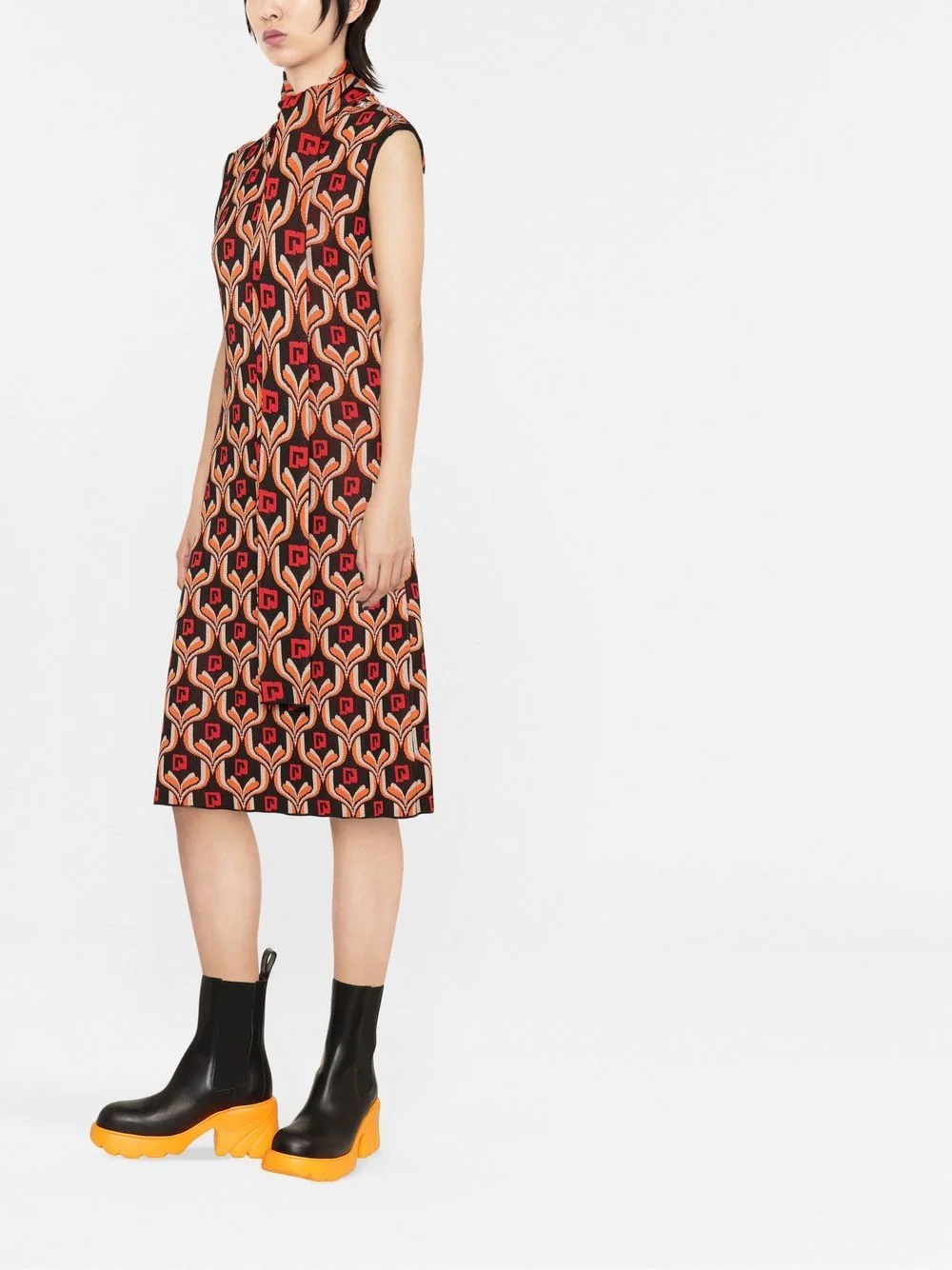 patterned sleeveless midi dress - 3