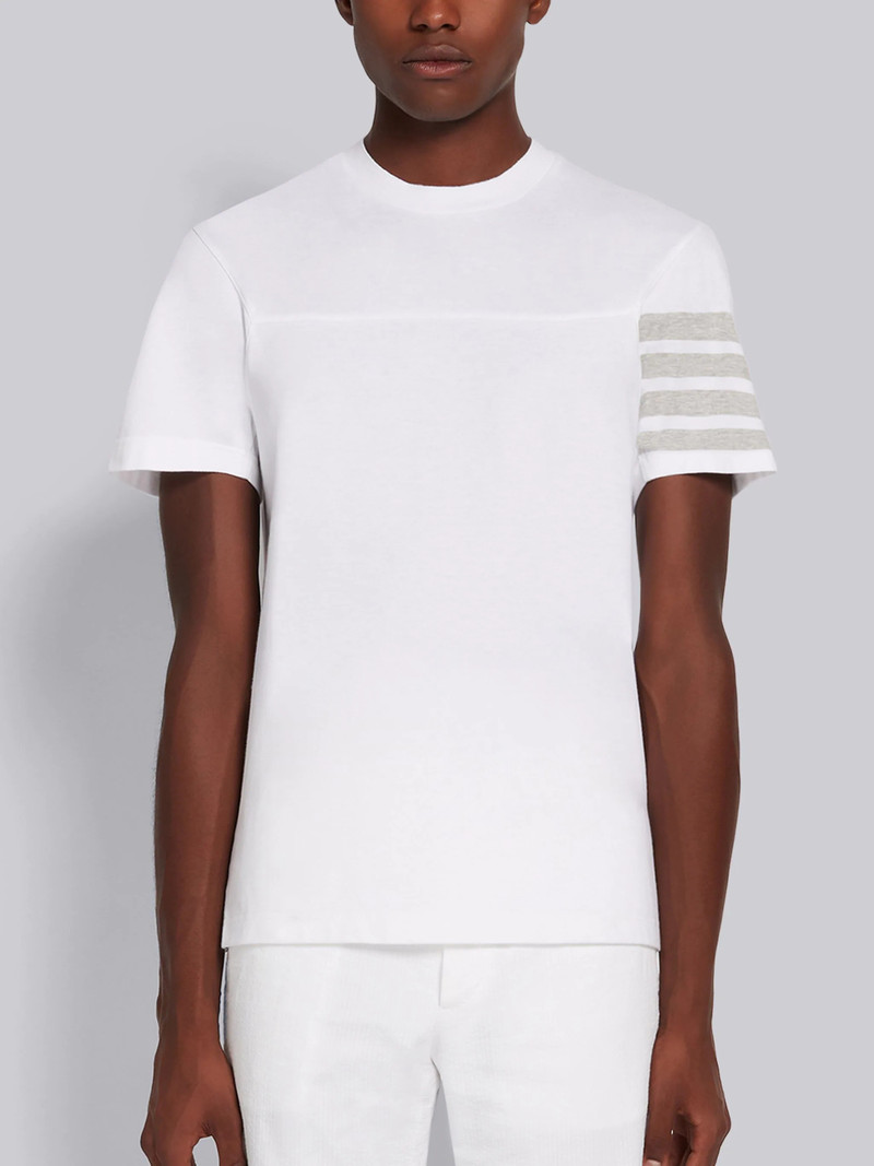 White Cotton Jersey 4-Bar Short Sleeve Yoke Seam Tee 1