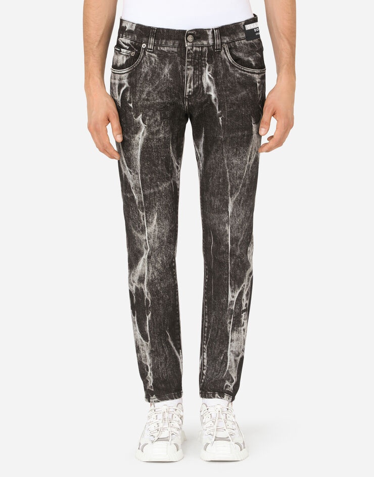 Marbled black skinny stretch jeans - 1