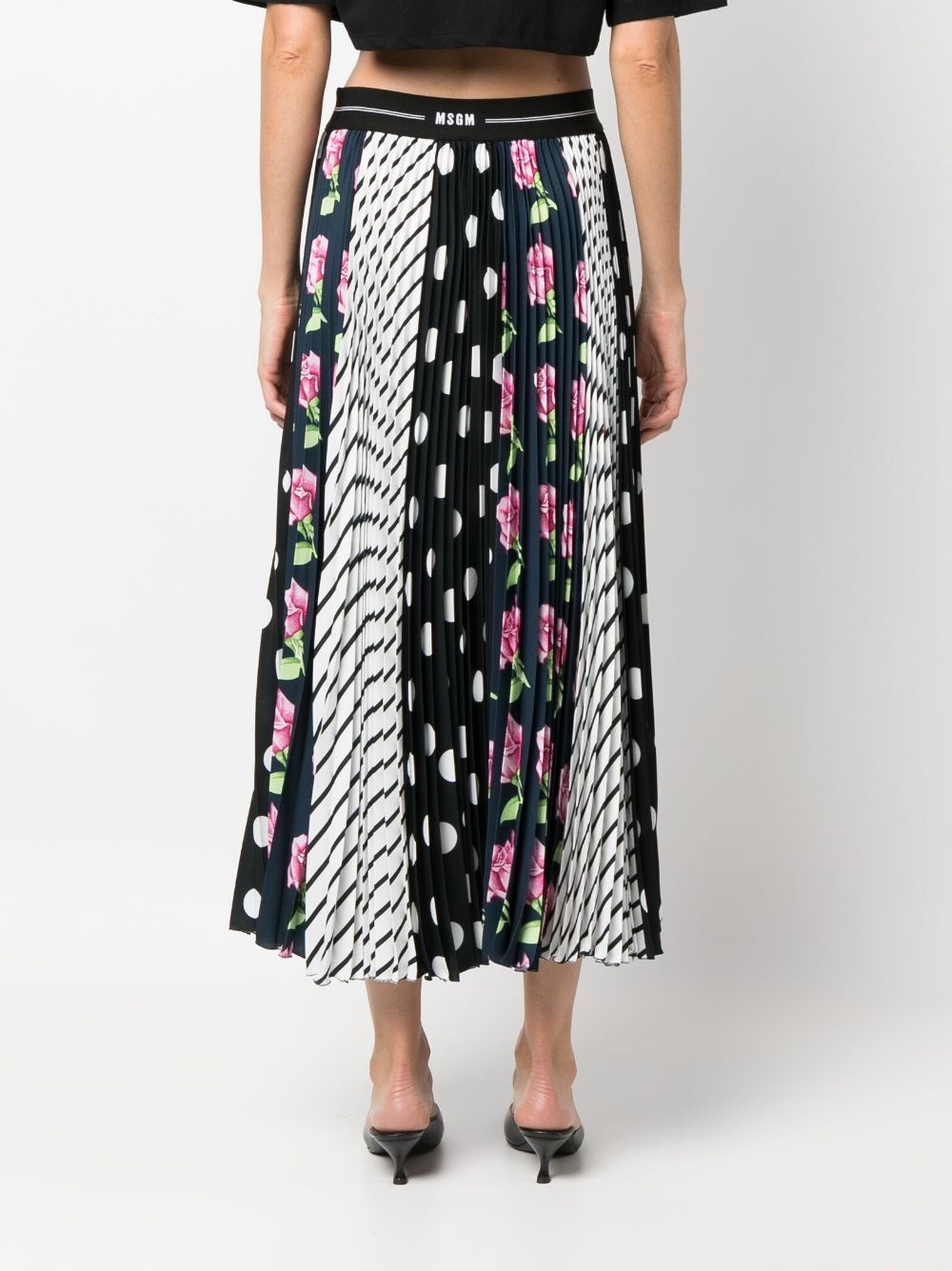 mix-print pleated long skirt - 4