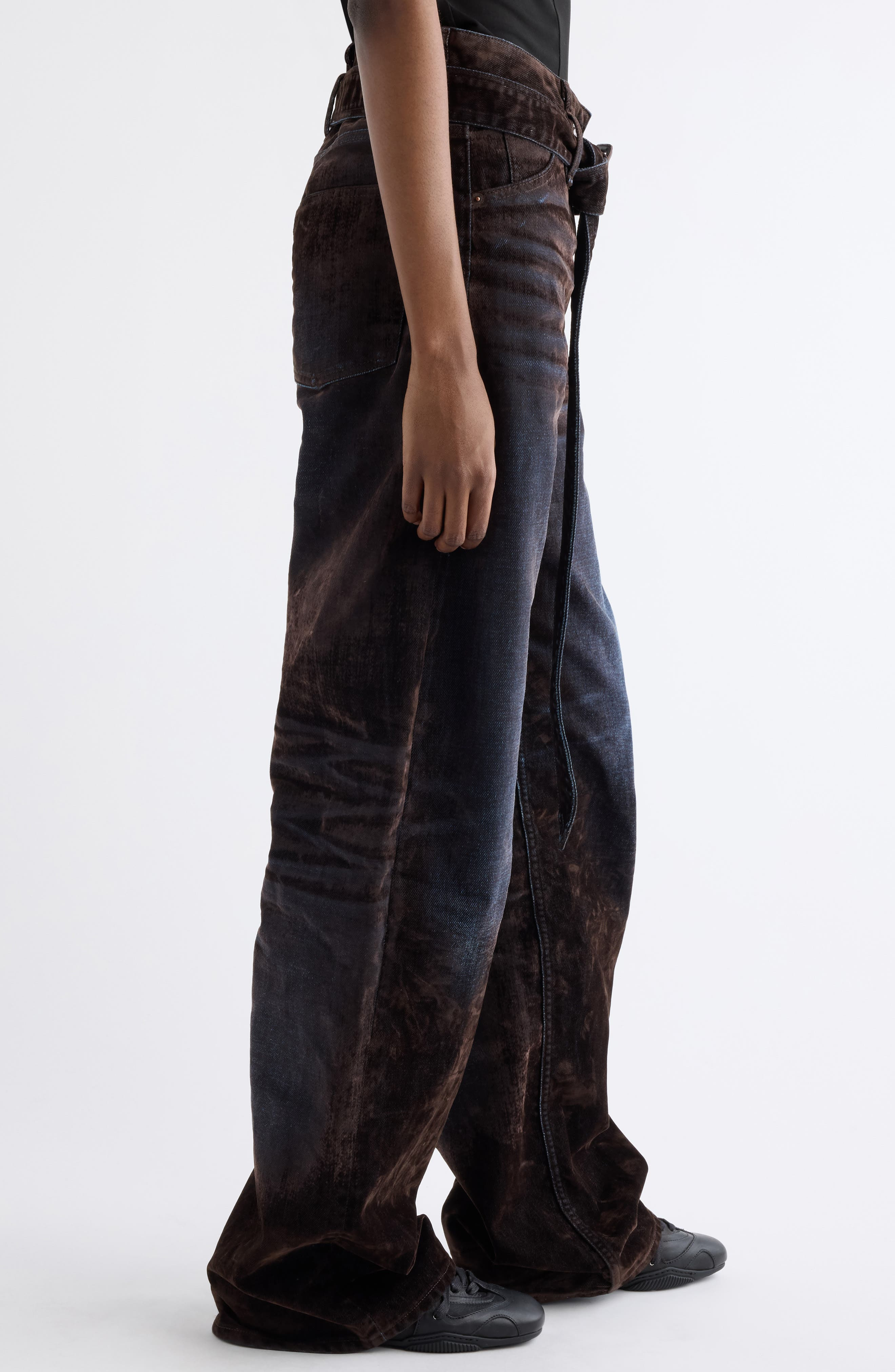 Acne Studios Page Flocked Belted Jeans in Brown/Blue at Nordstrom - 4