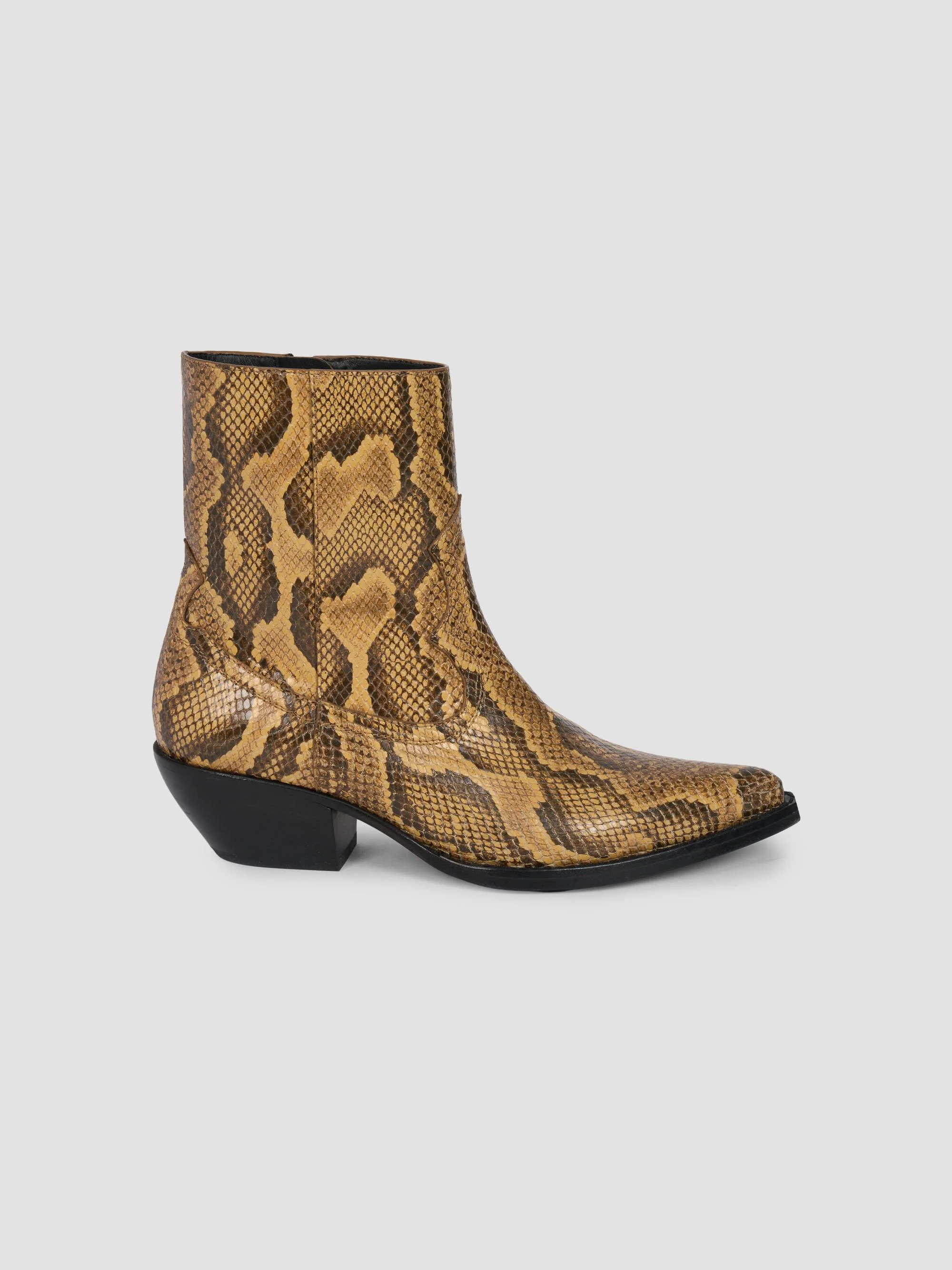 Women's Snakeskin-Embossed Leather Ankle Boots - Brown - 1
