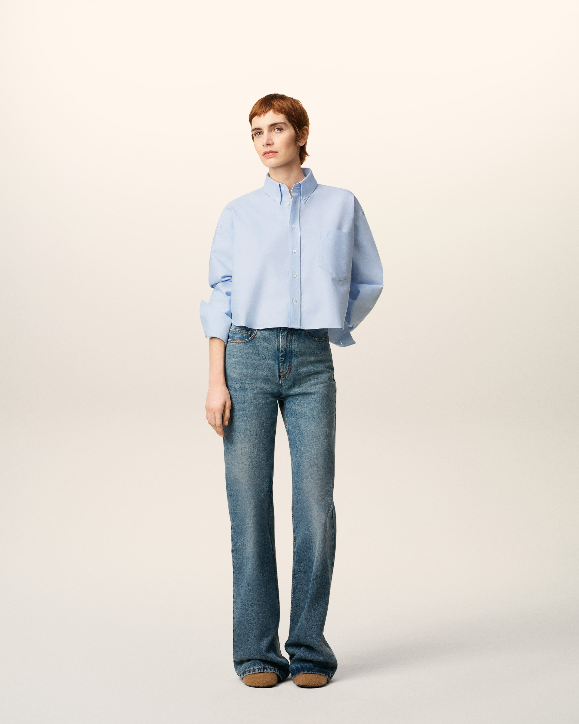 BLUE COTTON AMI DE COEUR CROPPED OVERSIZED SHIRT - 2