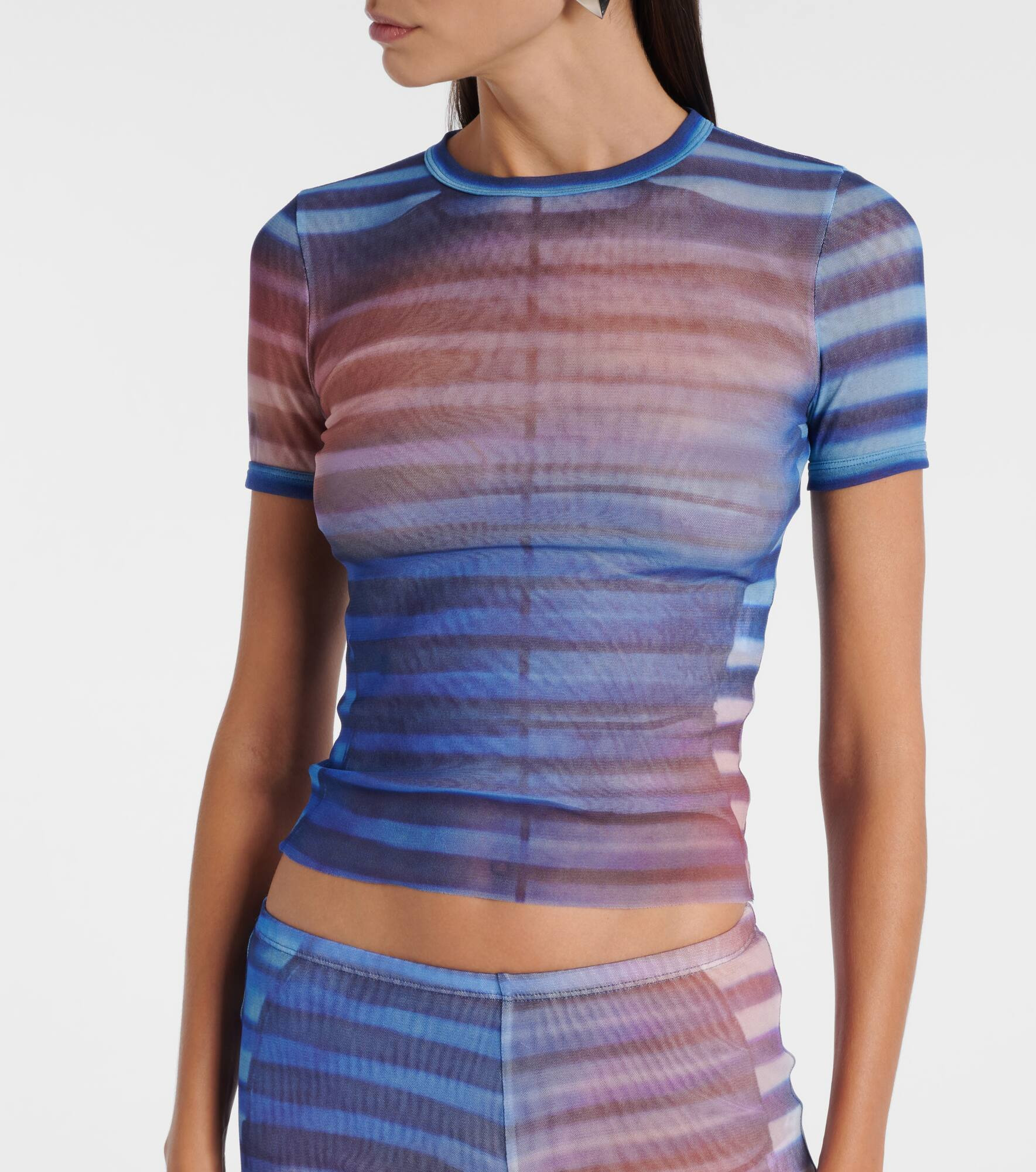 Printed striped mesh T-shirt - 5