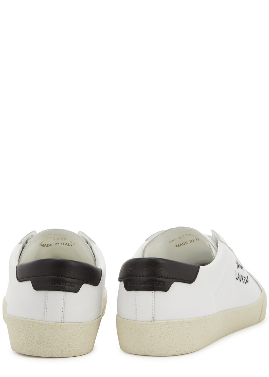 Logo-embroidered leather sneakers - 3