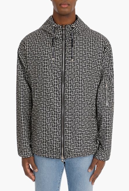 Bicolor ivory and black hooded jacket with Balmain monogram - 5