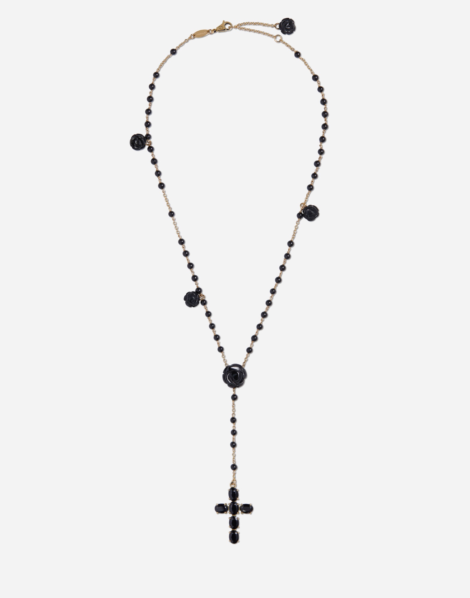 Yellow gold Devotion rosary necklace with black oval sapphires - 1