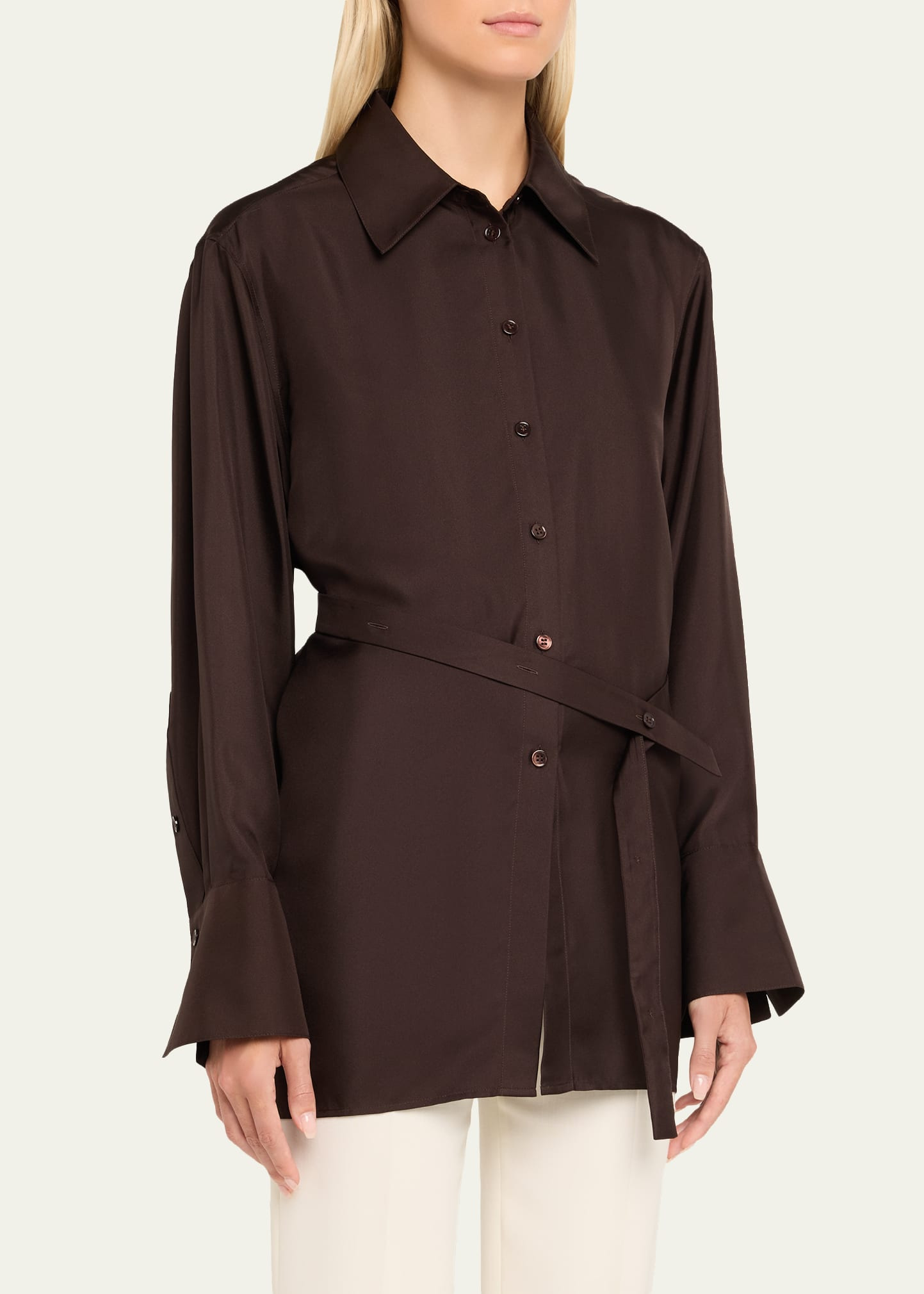 Long-Sleeve Deconstructed Silk Shirt - 4
