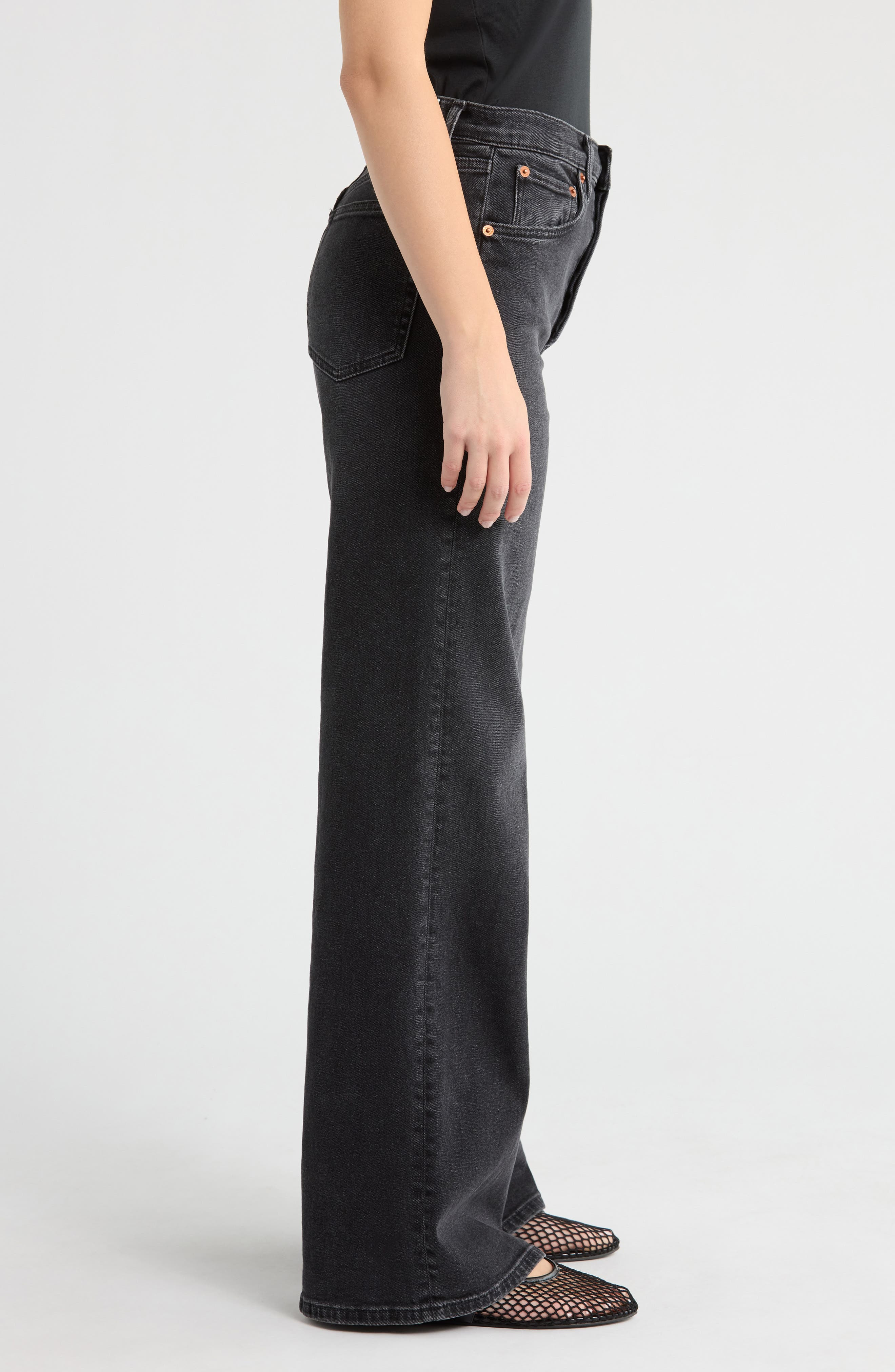 Re/Done High Waist Wide Leg Jeans in Washed Noir at Nordstrom - 3