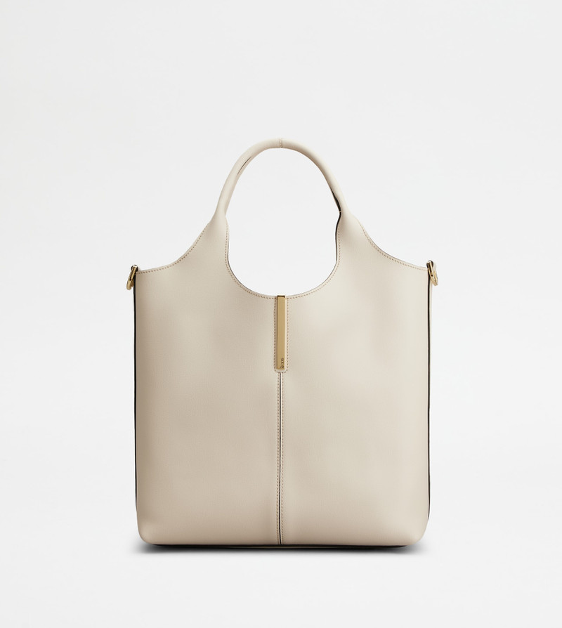 TOTE SHOPPING BAG IN LEATHER SMALL - WHITE 1