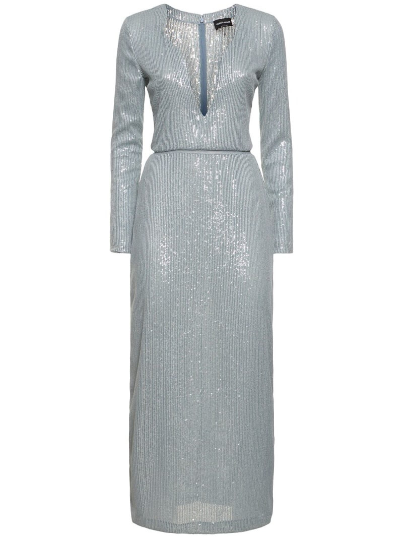 Long jersey dress with all-over sequin embroidery - 1