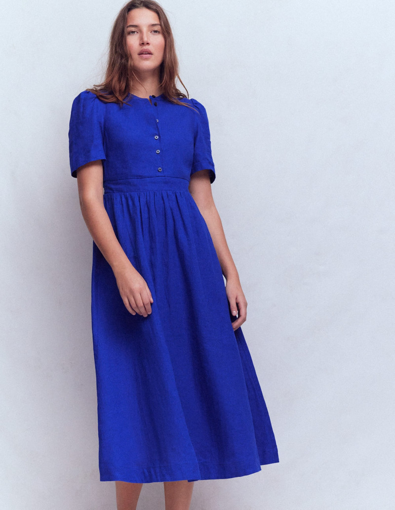 BODEN Ivy Linen Midi Dress-Bright Blue outlook