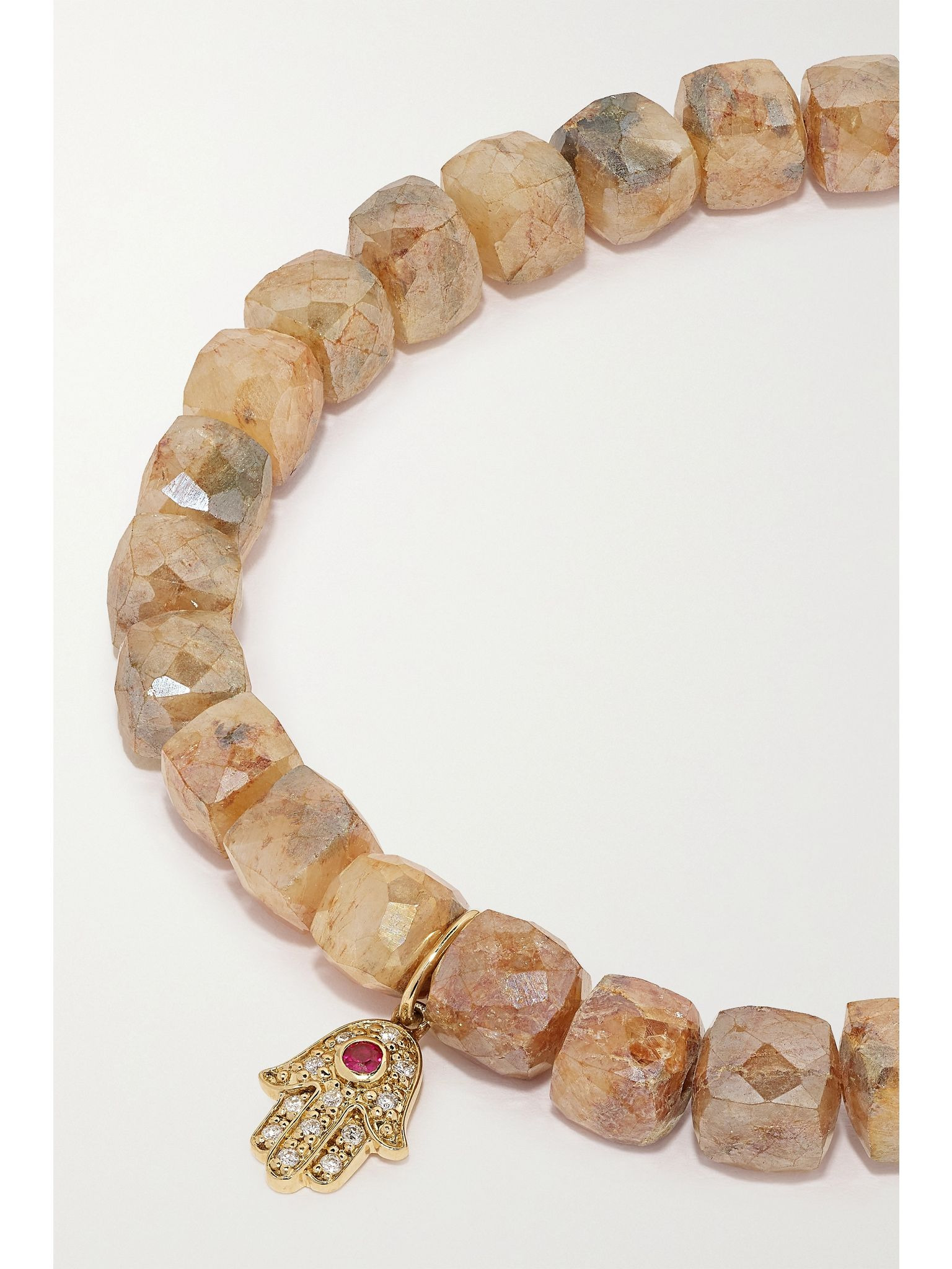 Small Hamsa 14-karat gold, quartz and diamond bracelet Peach - 4