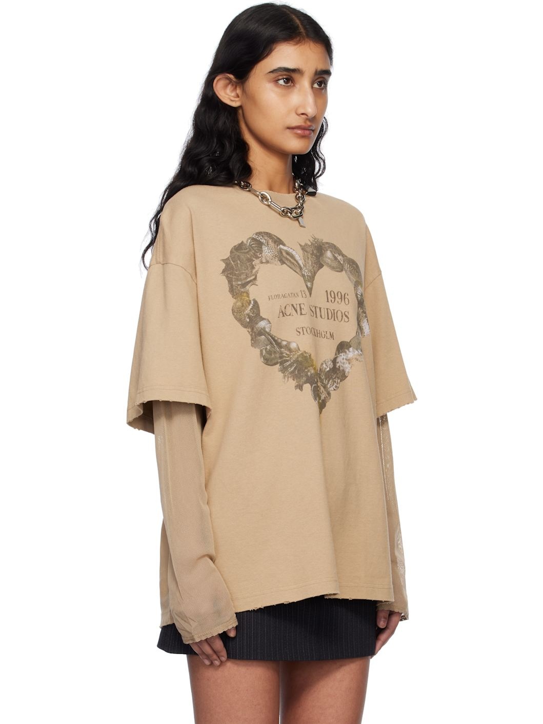 Beige Layered Print T-shirt - 2